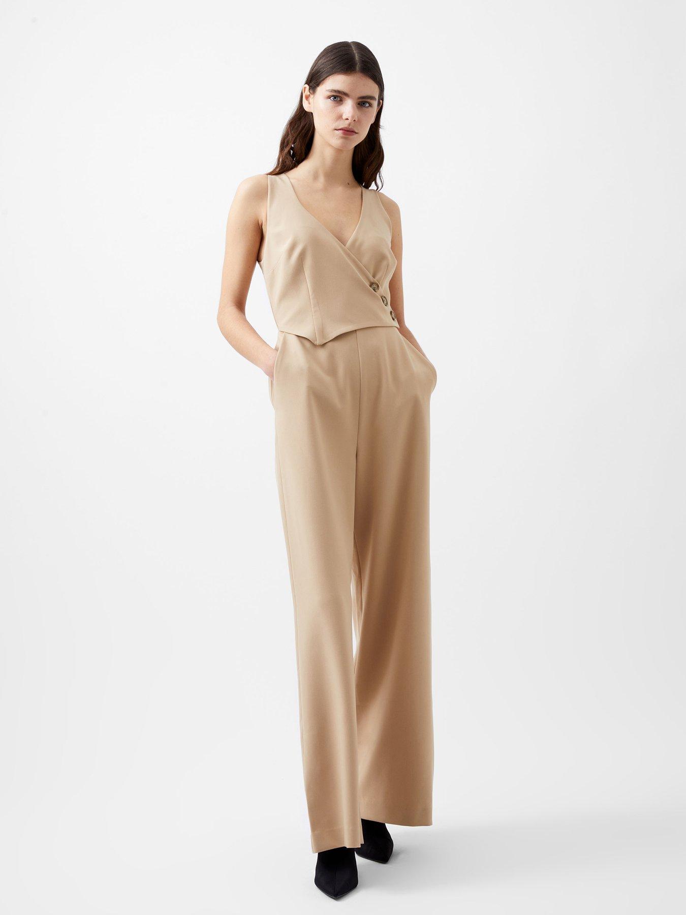 Image 3 of 4 of French Connection Sleeveless One-piece Tweed Jumpsuit - Nude