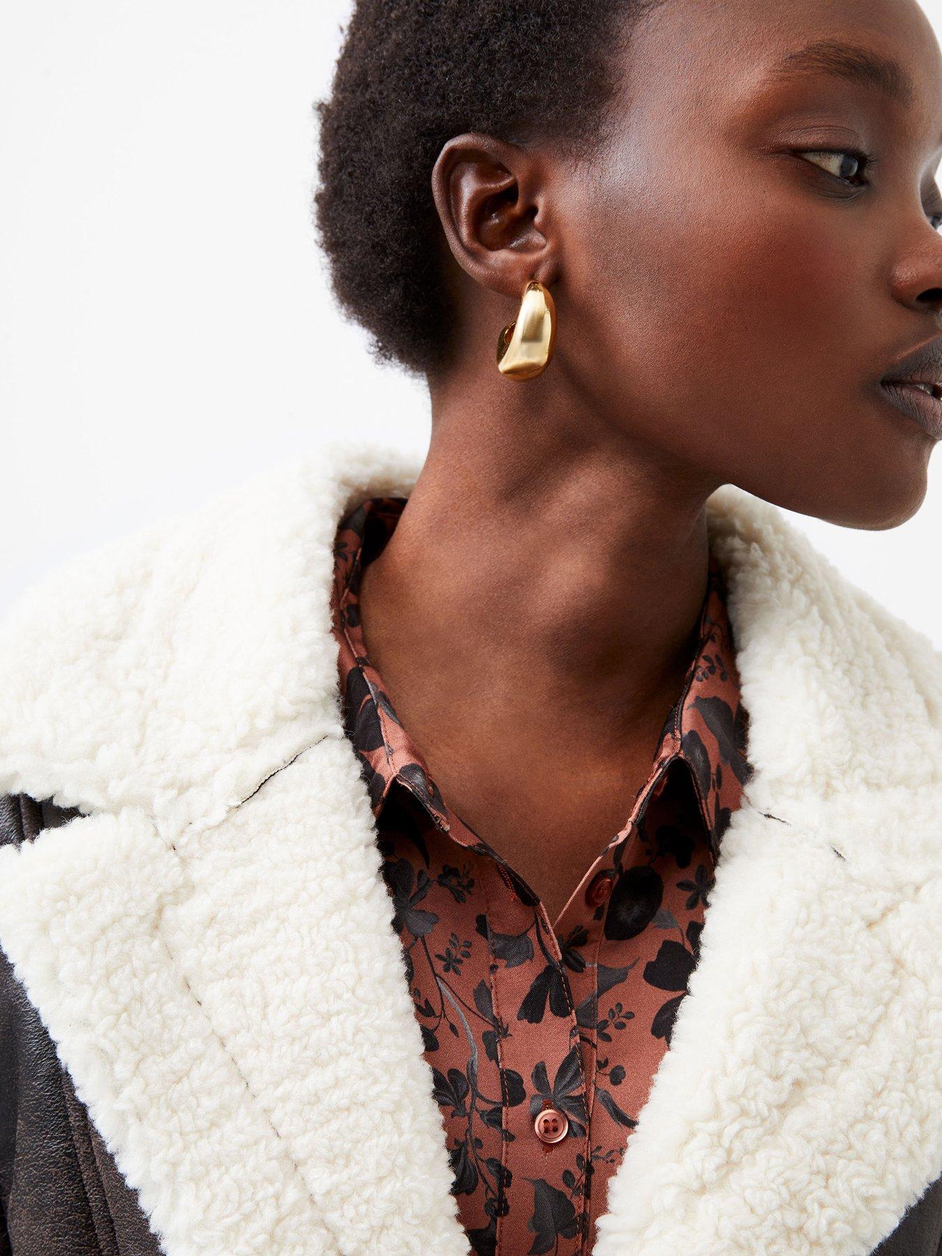 Image 5 of 6 of French Connection Faux Shearling Coat - Brown