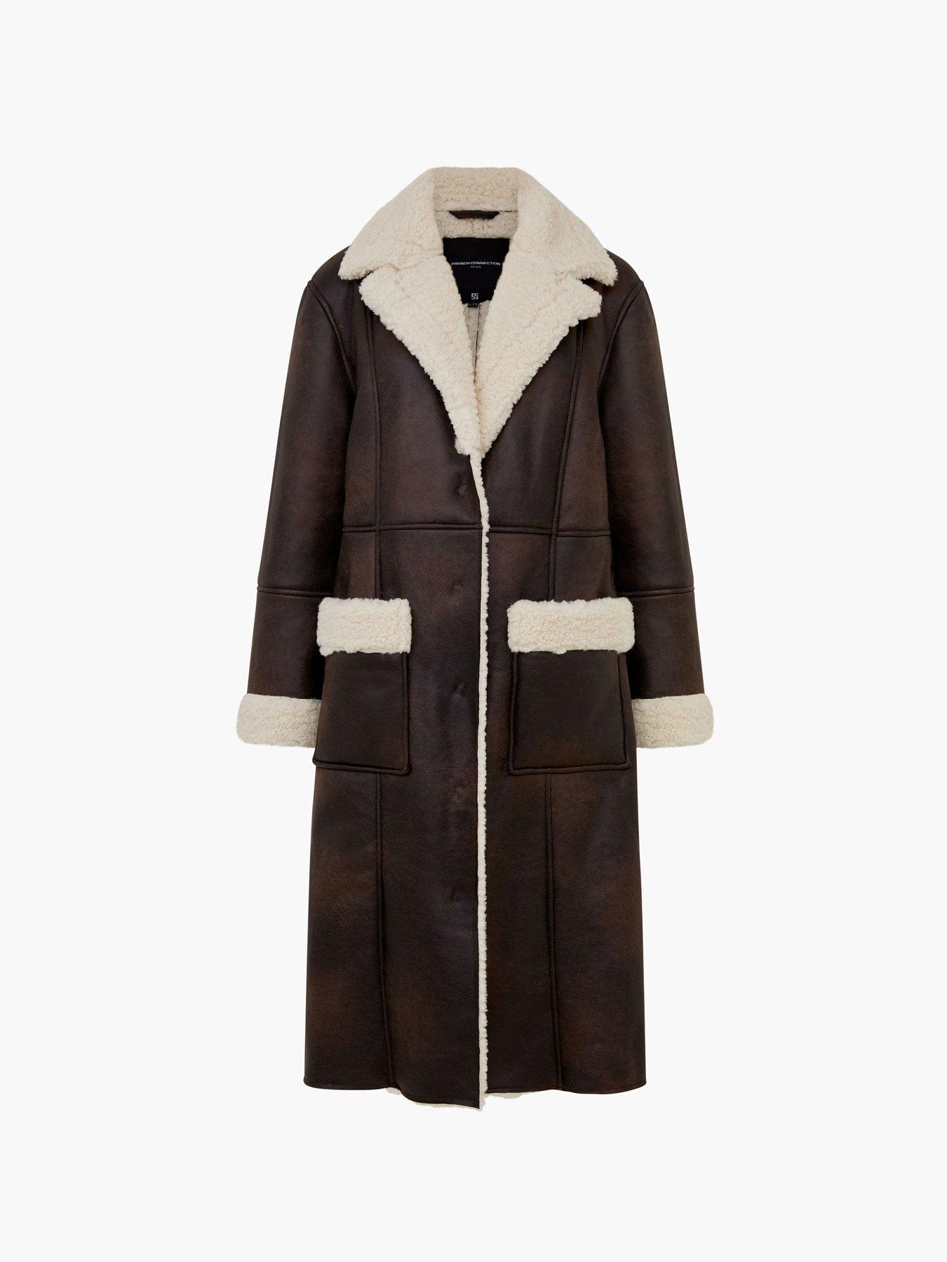 Image 6 of 6 of French Connection Faux Shearling Coat - Brown