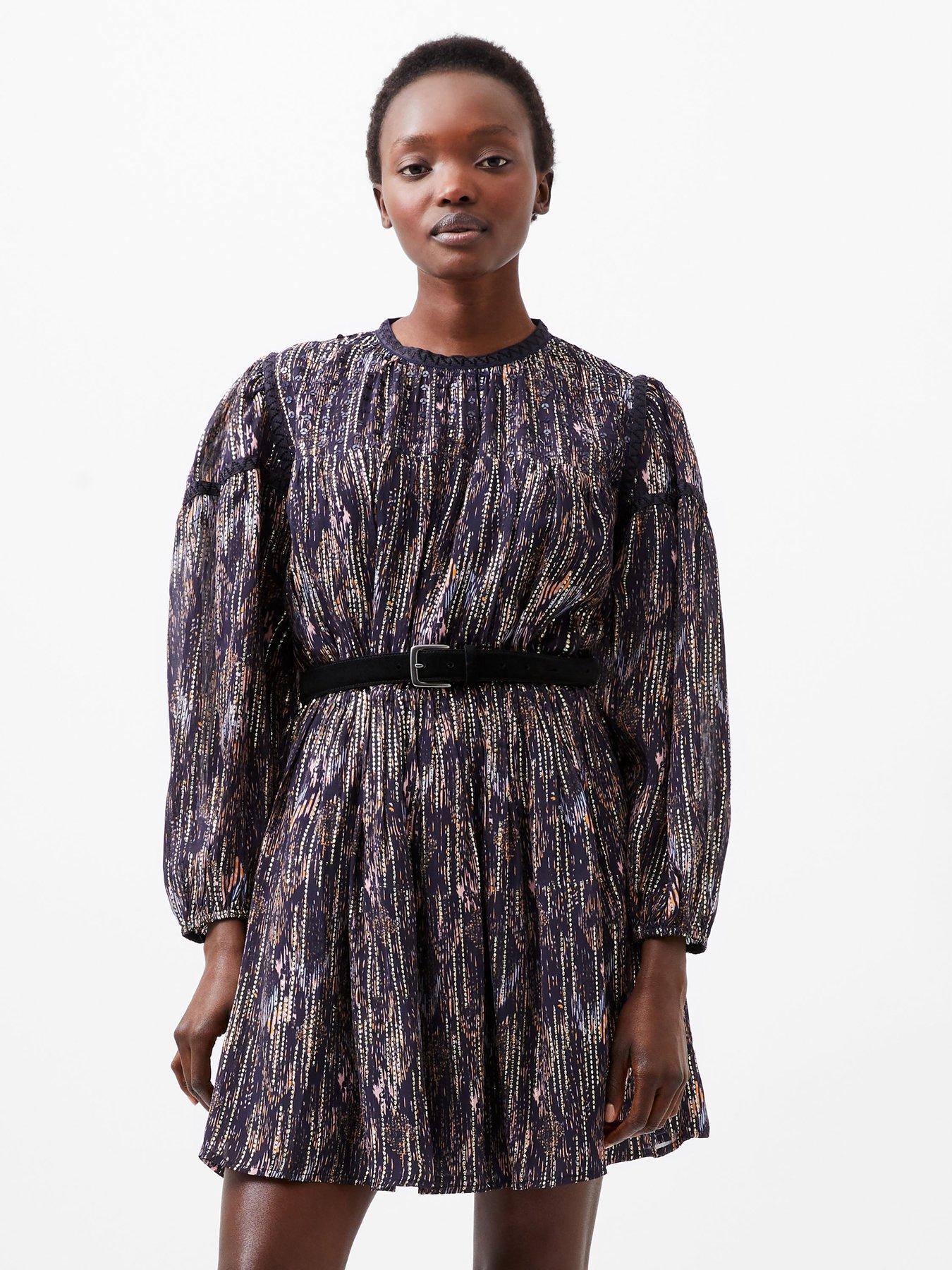  image of french-connection-sequin-lurex-jacquard-mini-dress-blue
