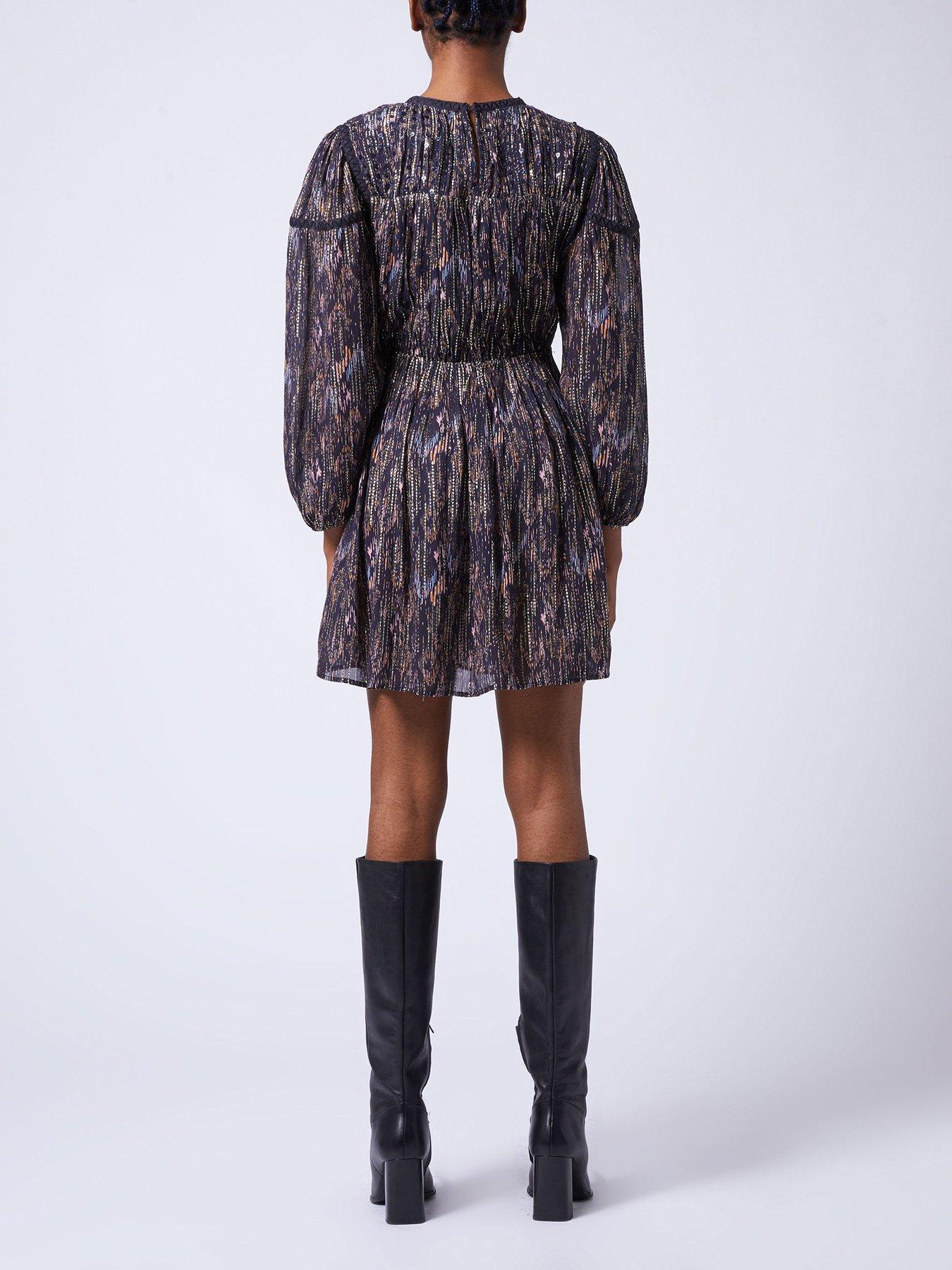  image of french-connection-sequin-lurex-jacquard-mini-dress-blue
