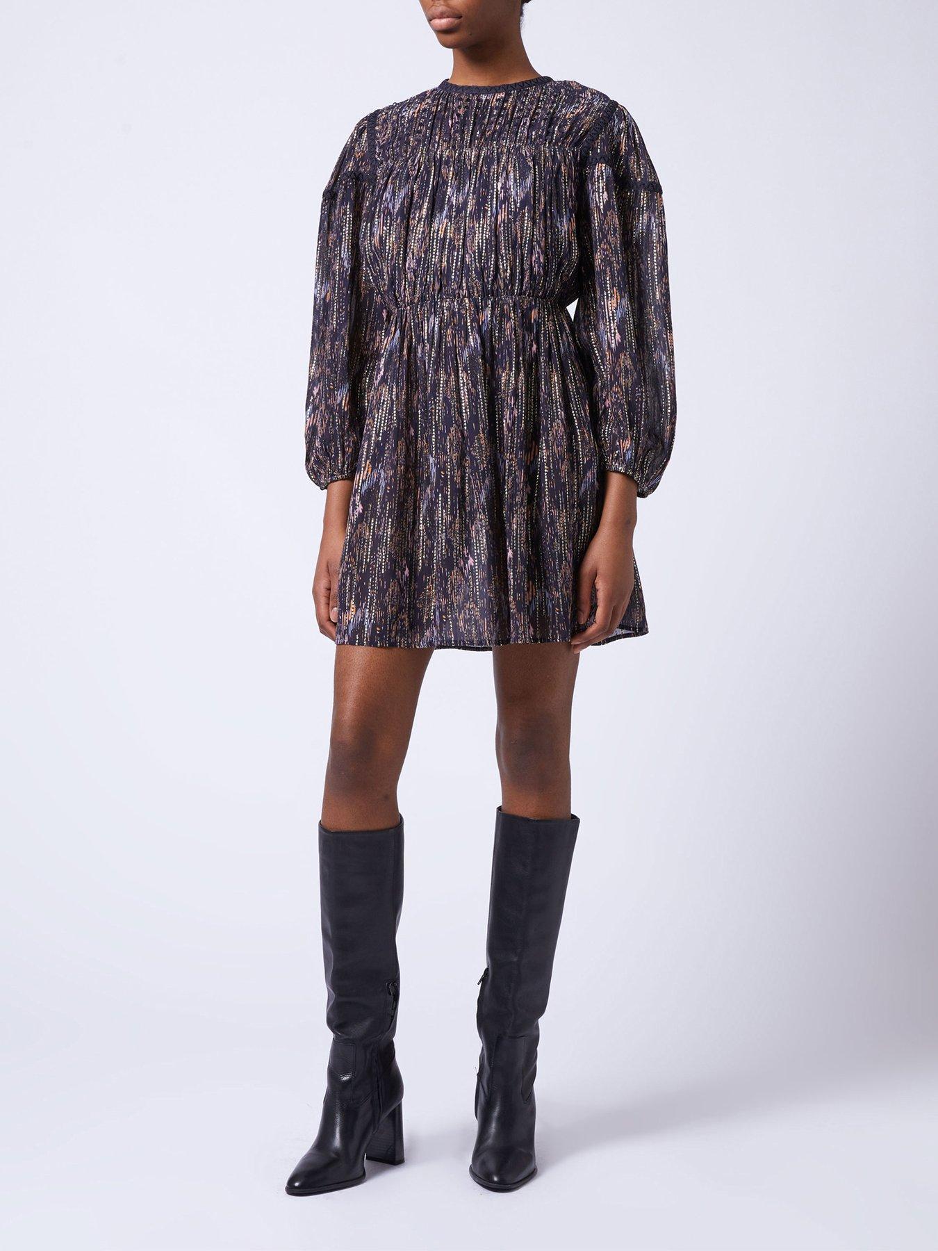  image of french-connection-sequin-lurex-jacquard-mini-dress-blue