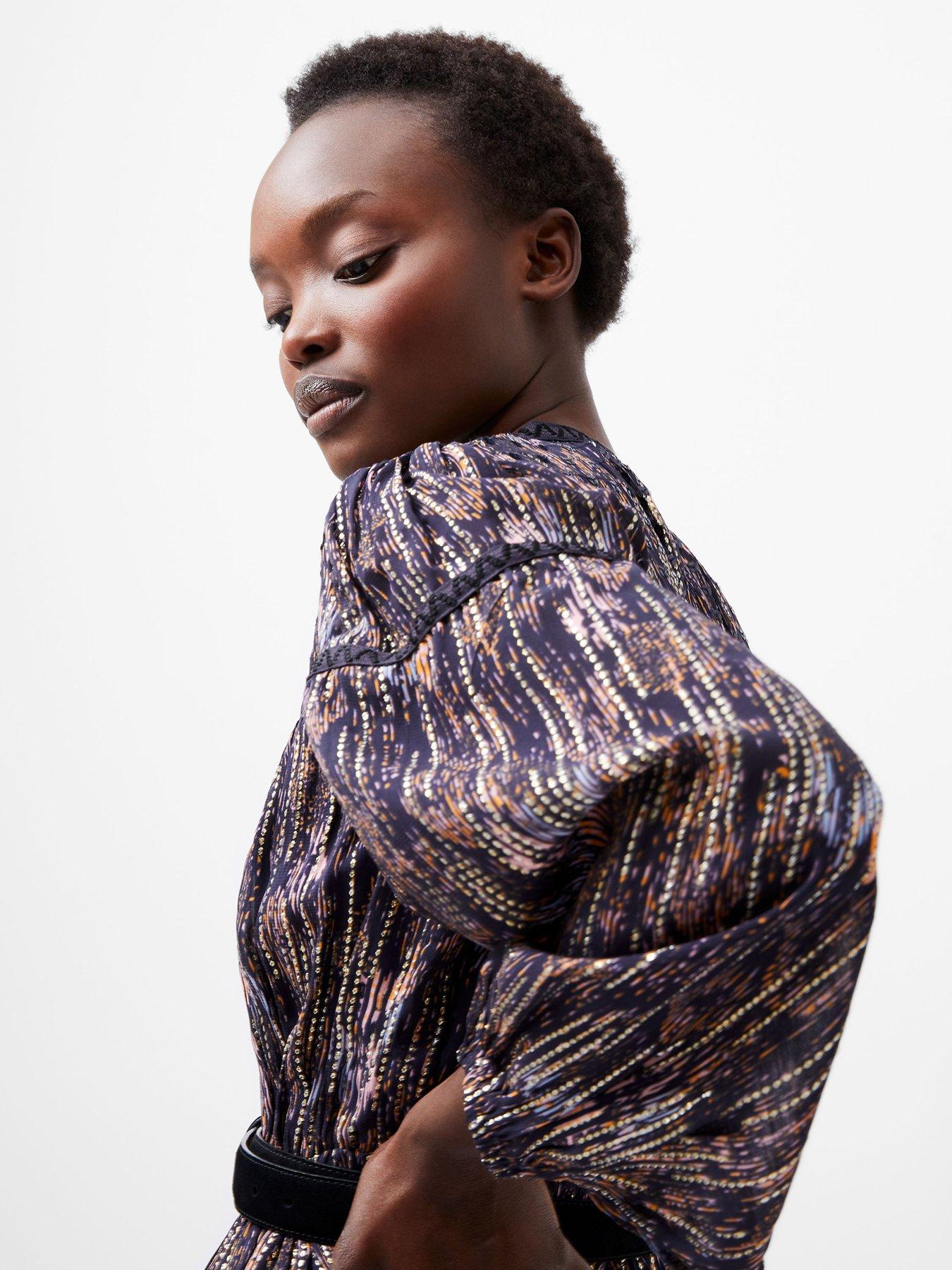  image of french-connection-sequin-lurex-jacquard-mini-dress-blue