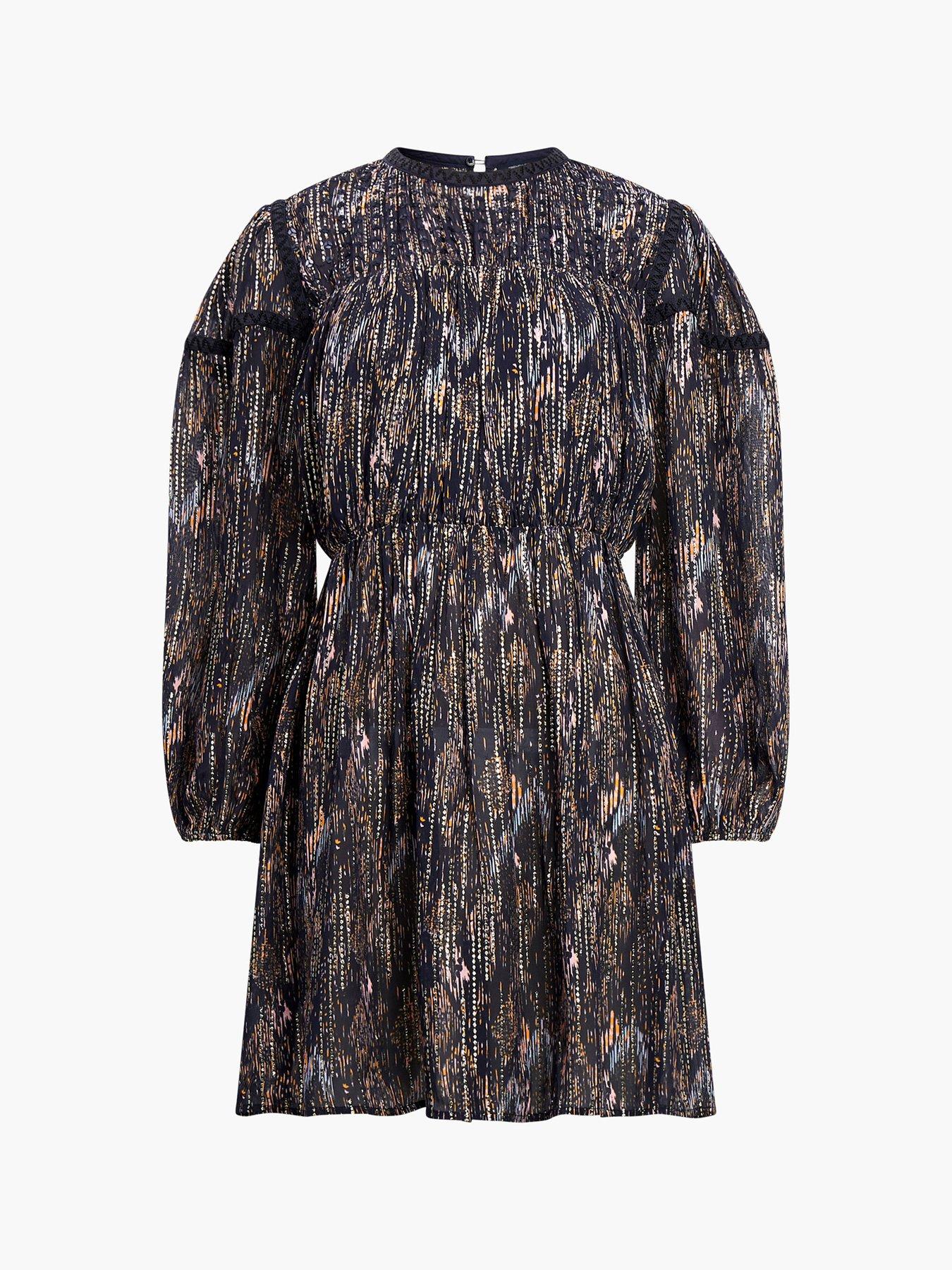  image of french-connection-sequin-lurex-jacquard-mini-dress-blue
