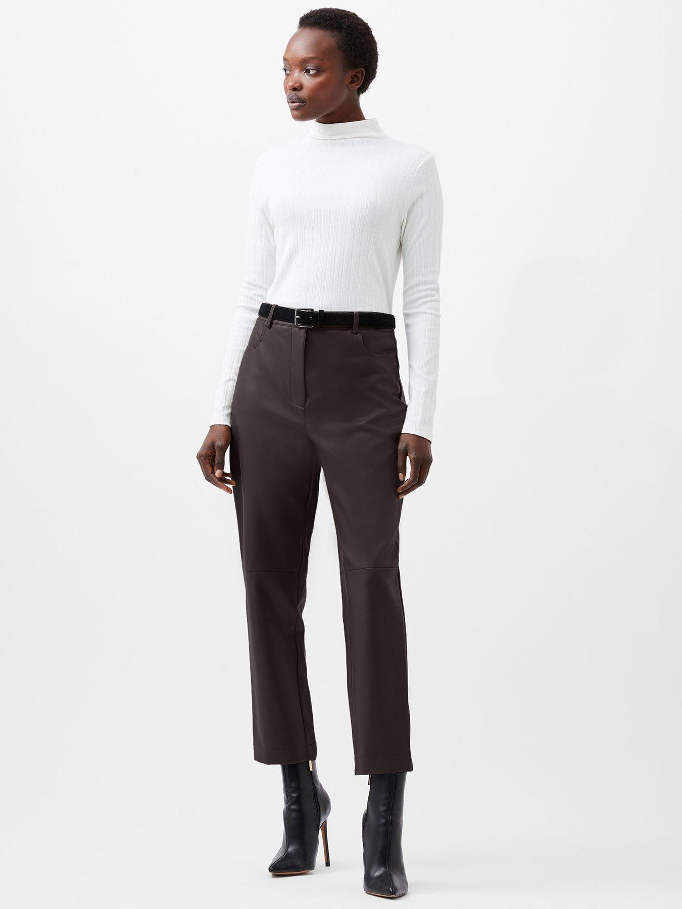 french-connection-pu-tapered-trousers-brown