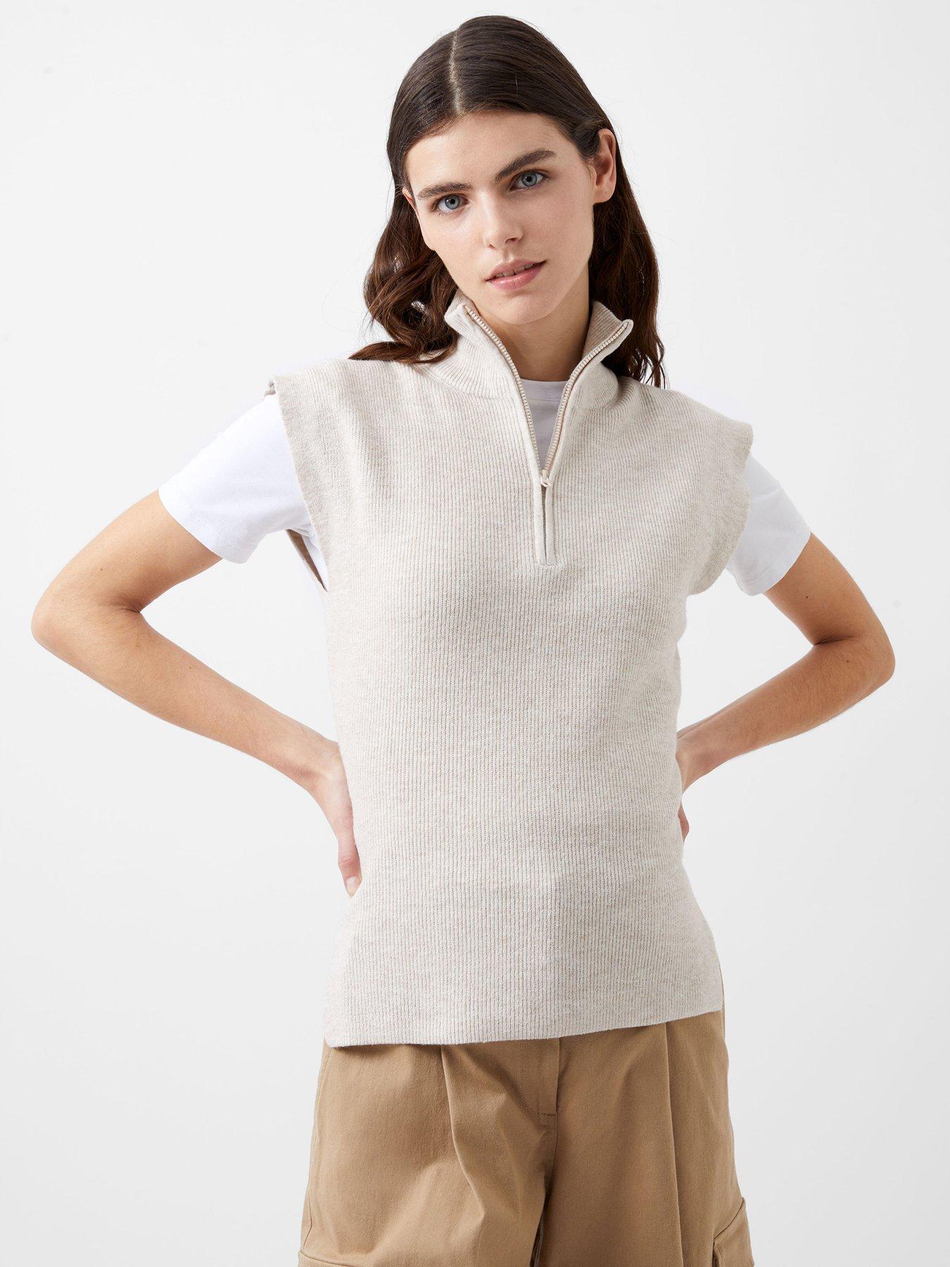 french-connection-half-zip-knit-vest-with-cap-sleeves-cream