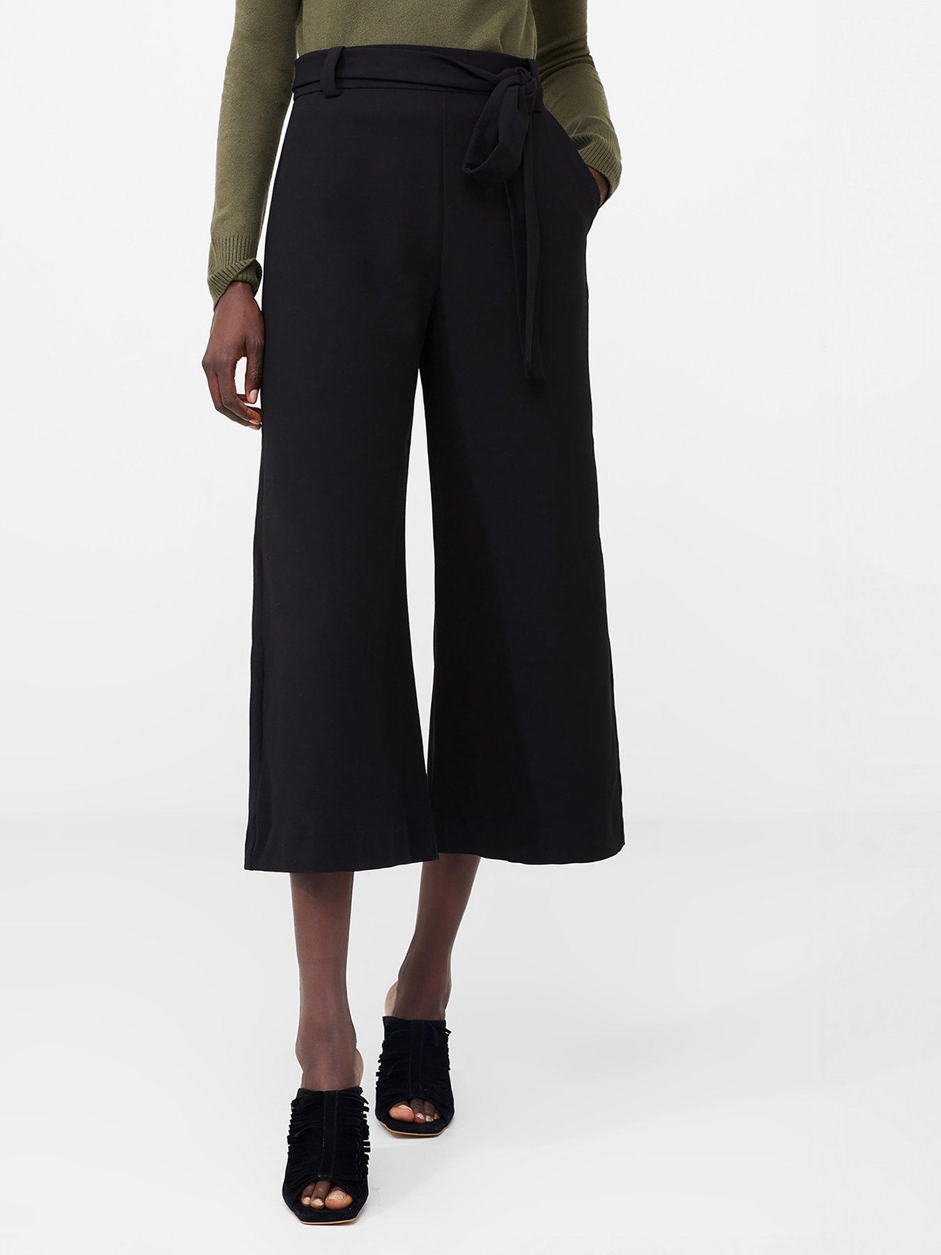 undefined Wide Leg Culottes With Self Tie Belt - Black
