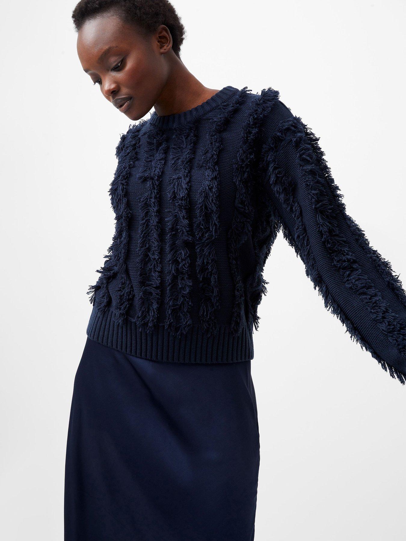 french-connection-long-sleeve-crew-neck-knit-jumper-with-fringed-stripes-blue