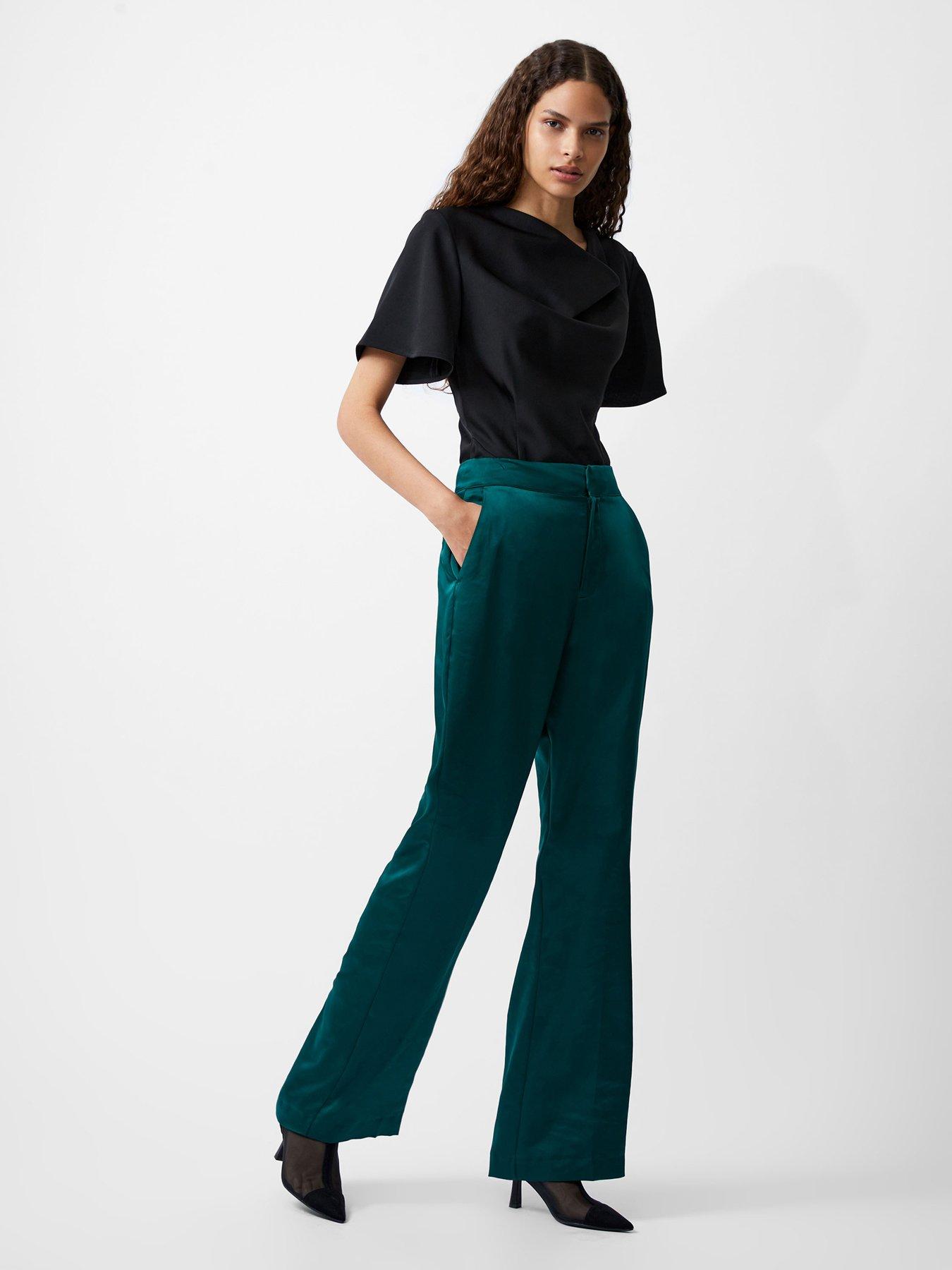 french-connection-high-waist-satin-trousers-green