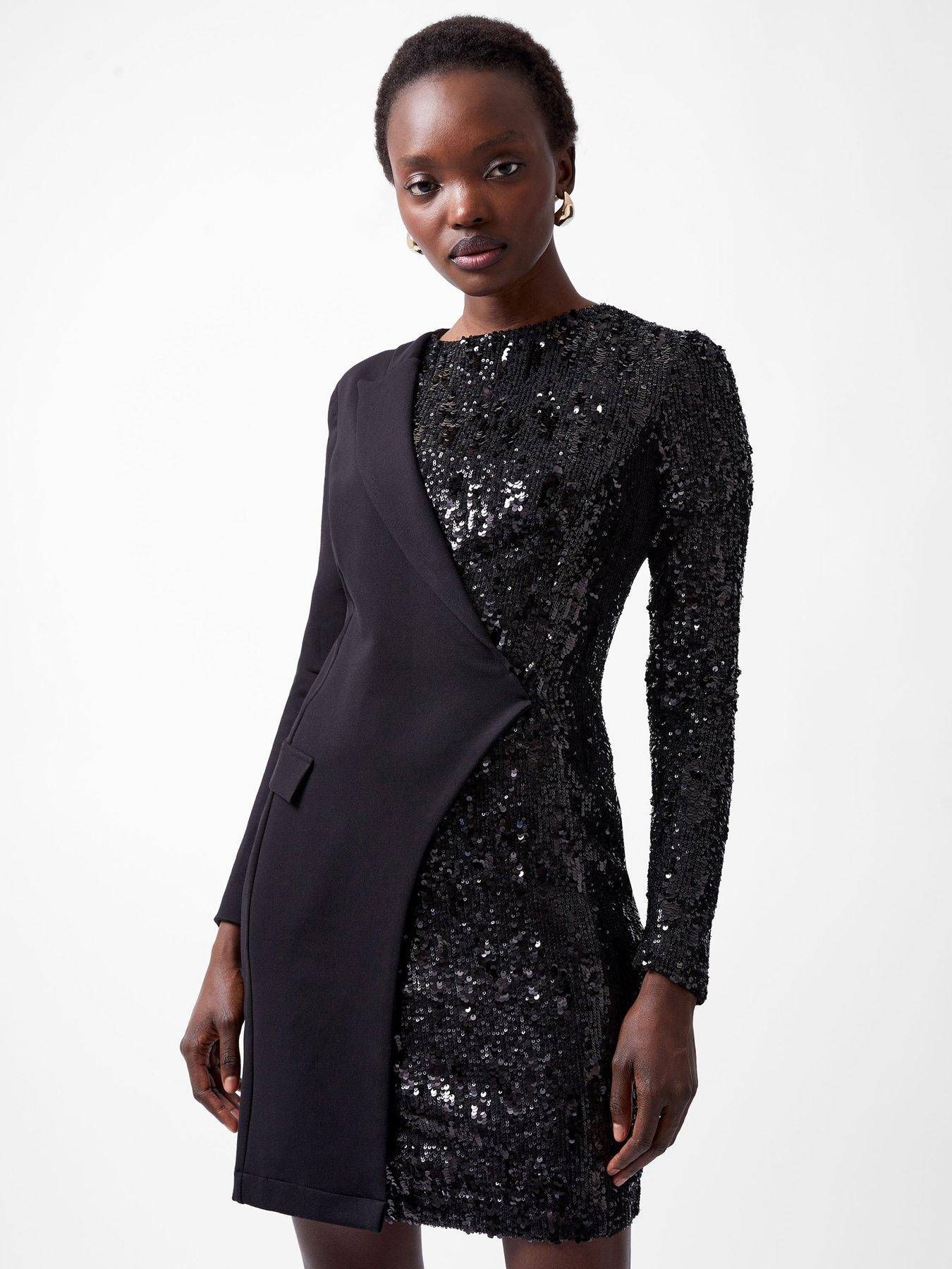 French Connection Asymmetric Sequin Jersey Blazer Dress - Black