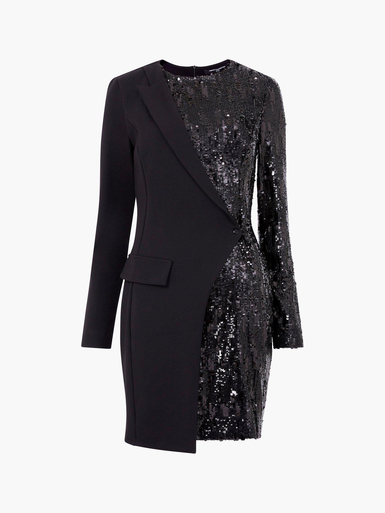  image of french-connection-asymmetric-sequin-jersey-blazer-dress-black