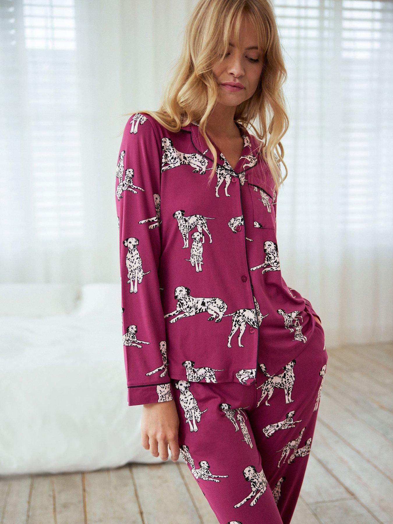 CHELSEA PEERS Dalmation Dog Print Button Up Long Pyjama Set