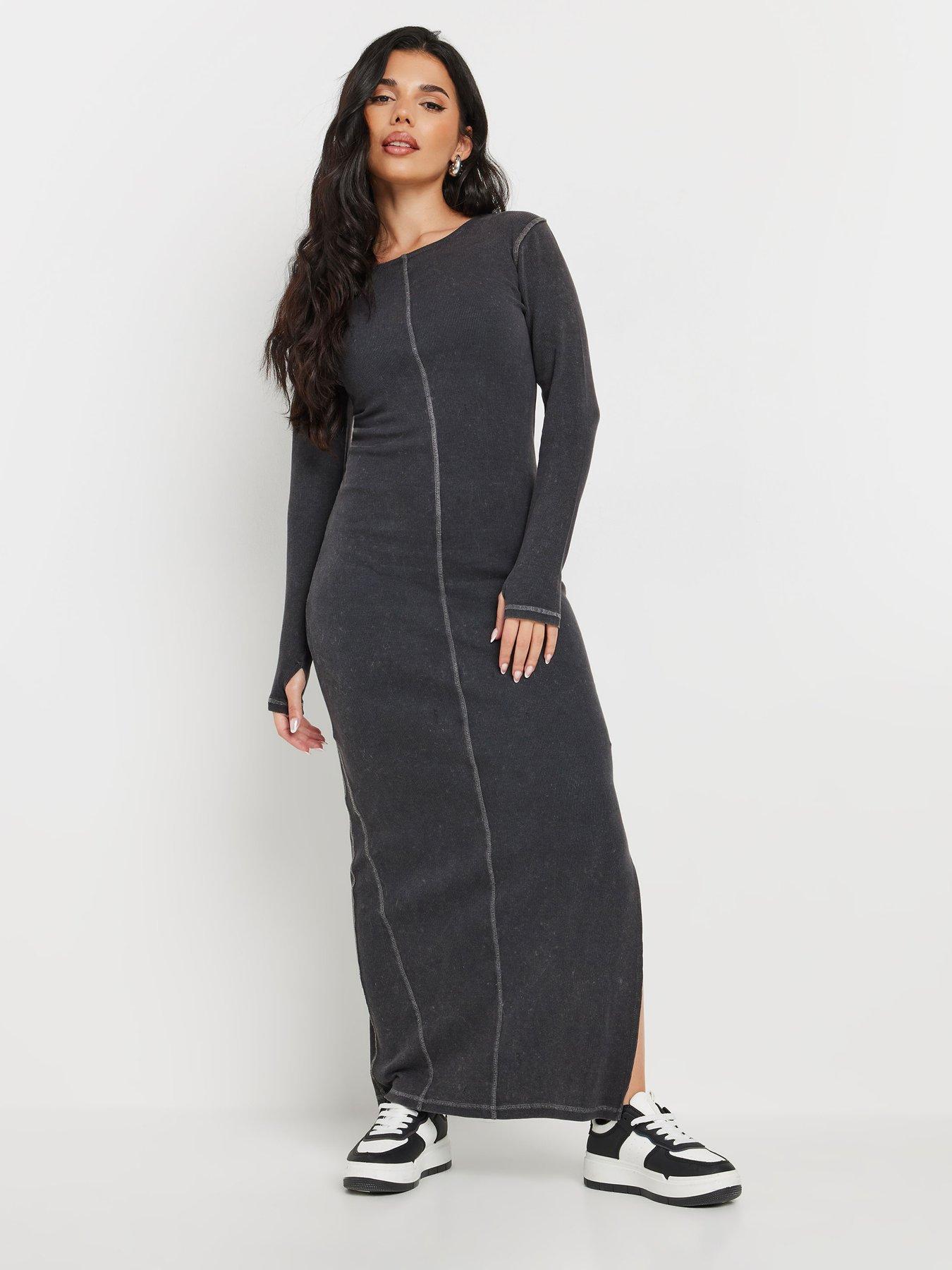 undefined Petite Long Sleeve Acid Wash Dress