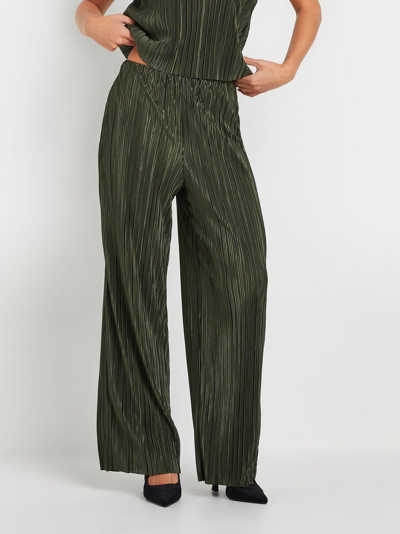 undefined Petite Plisse Trouser - Green