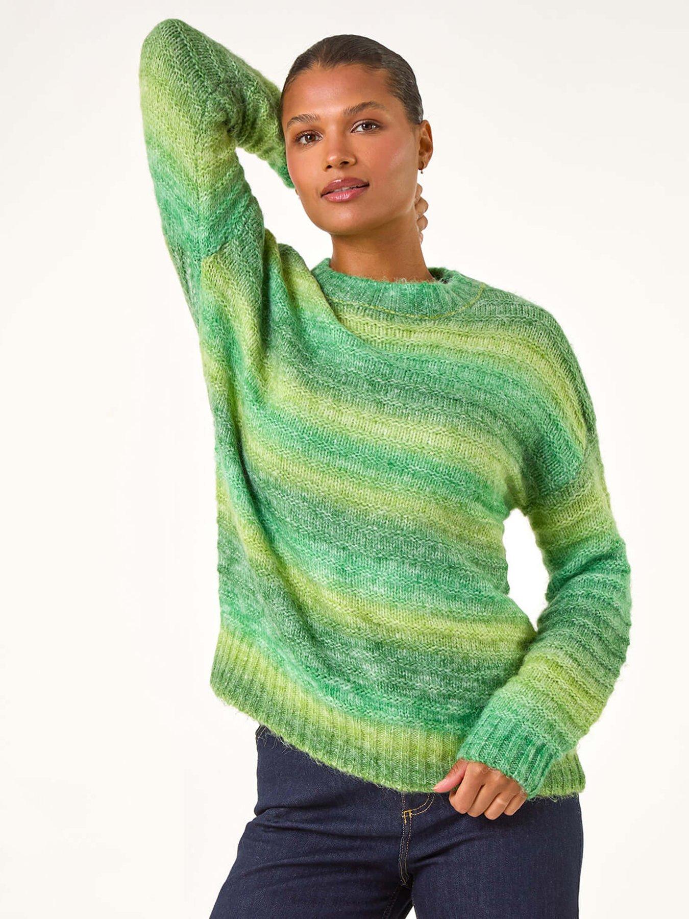  image of roman-spacedye-stripe-crew-neck-jumper-green