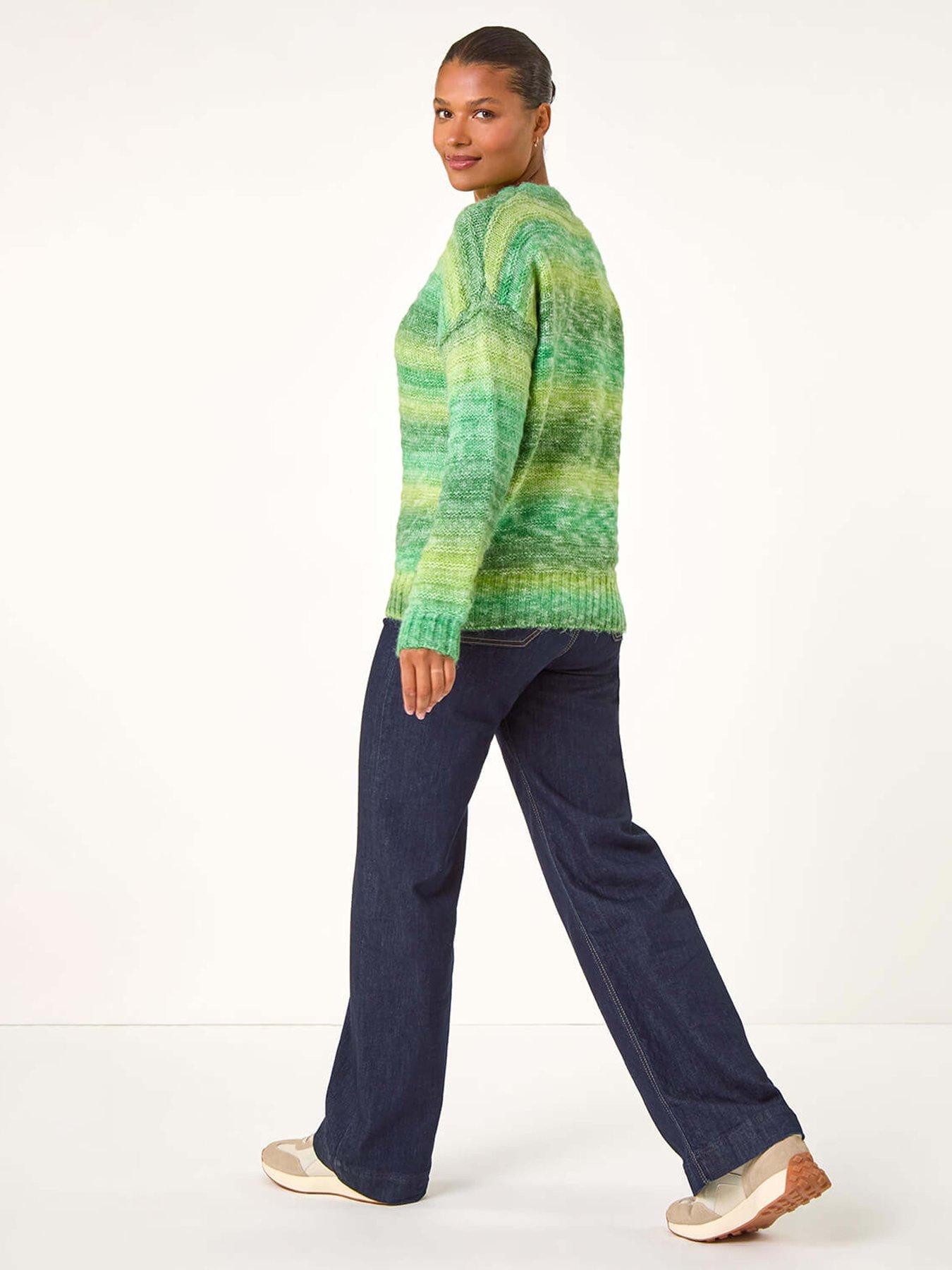  image of roman-spacedye-stripe-crew-neck-jumper-green