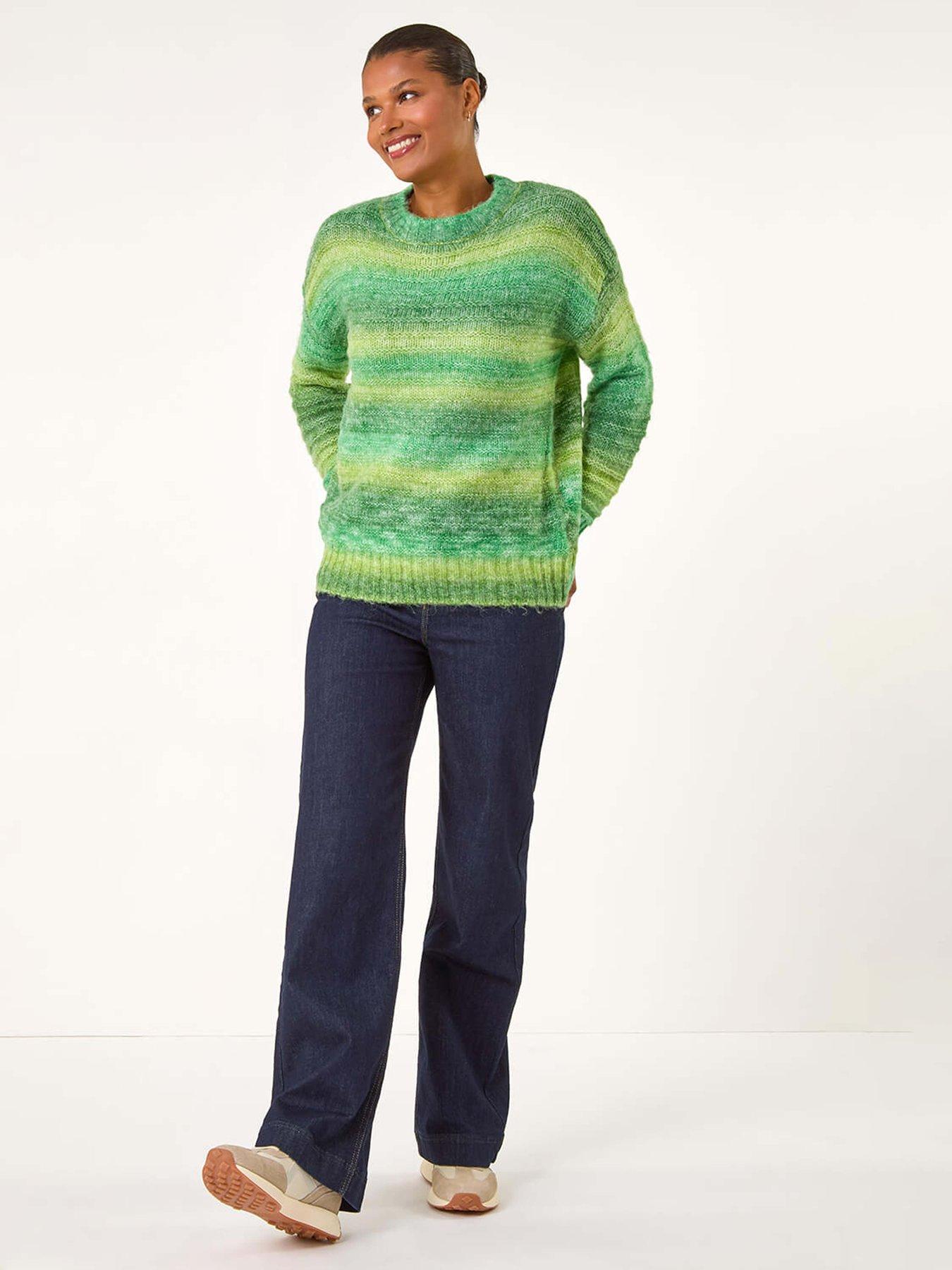  image of roman-spacedye-stripe-crew-neck-jumper-green