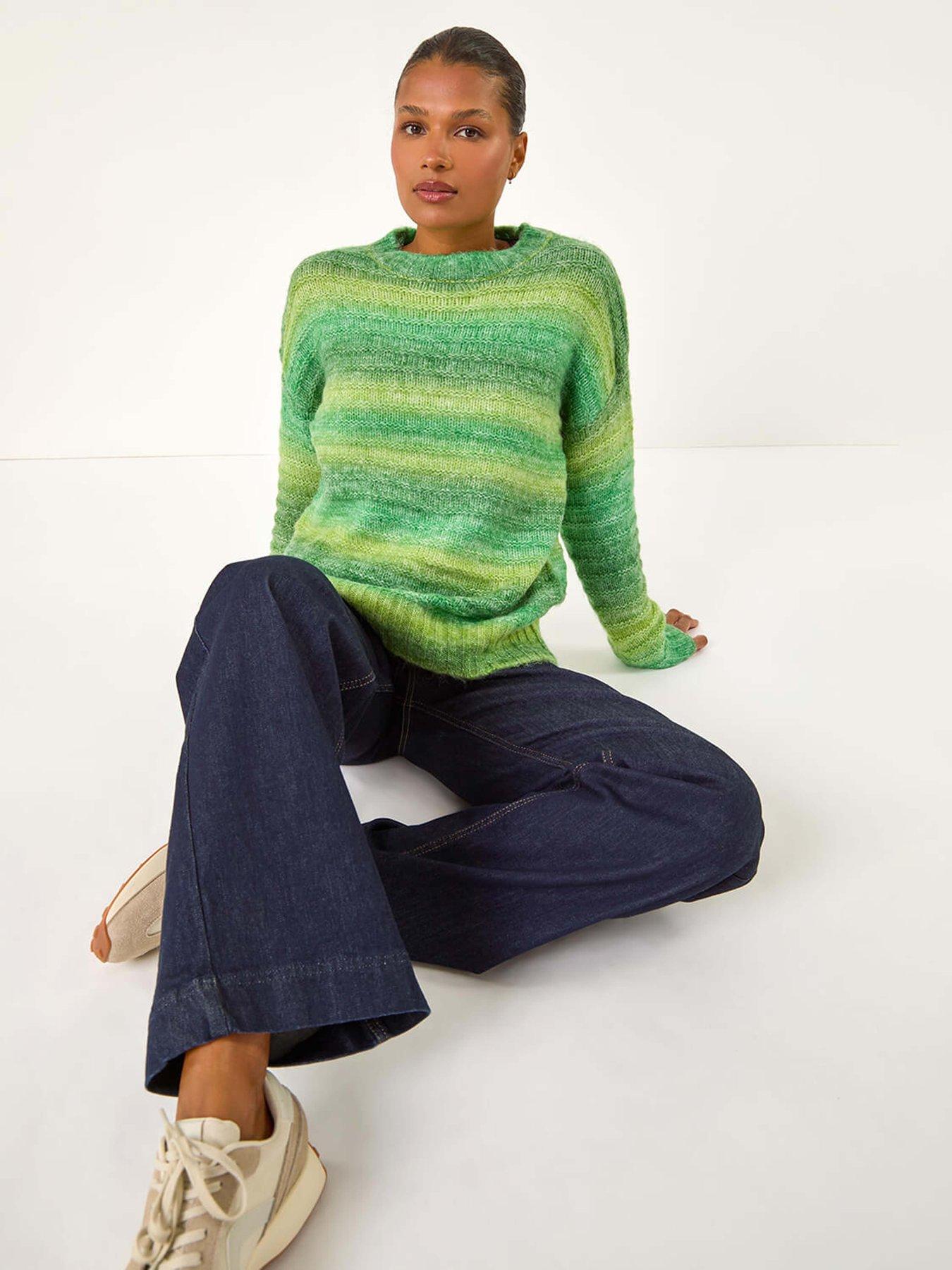  image of roman-spacedye-stripe-crew-neck-jumper-green