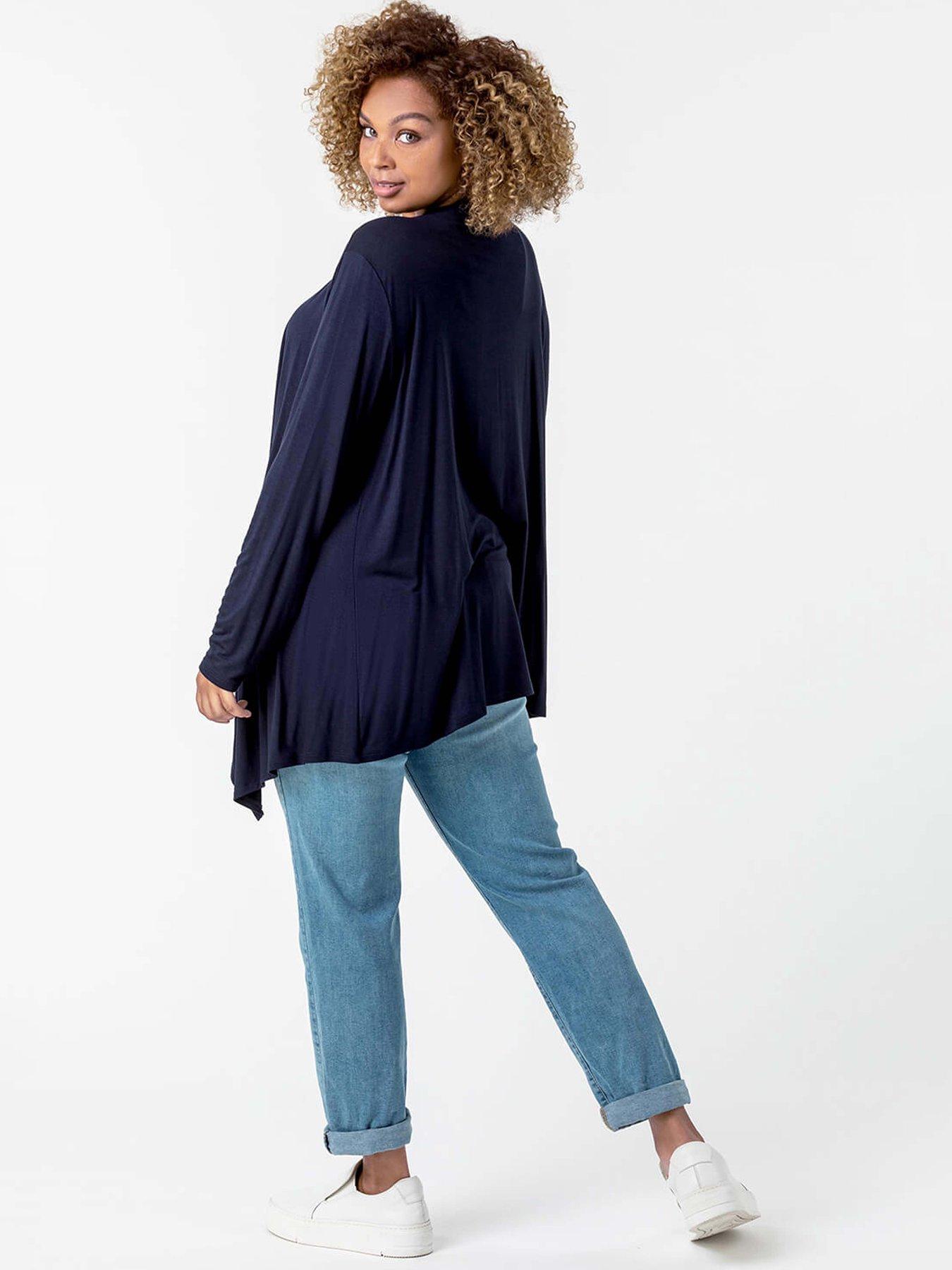  image of roman-curve-waterfall-front-jersey-cardigan-navy
