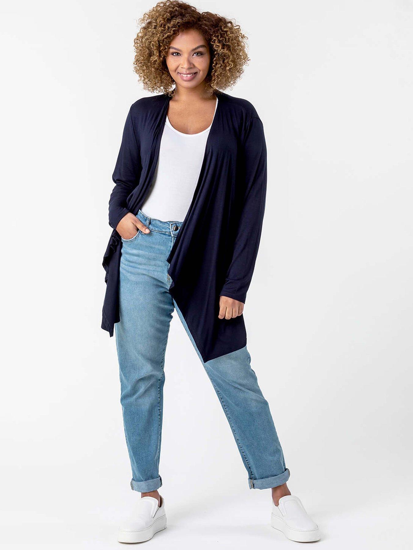  image of roman-curve-waterfall-front-jersey-cardigan-navy