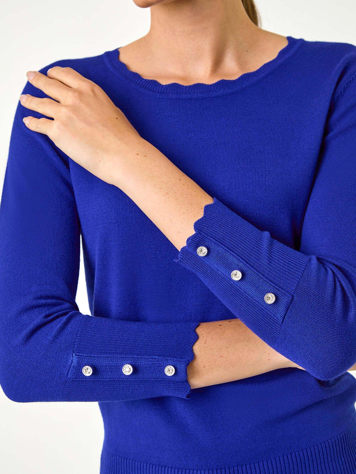 Image 5 of 5 of Roman Diamante Button Scallop Edge Jumper - Royal Blue