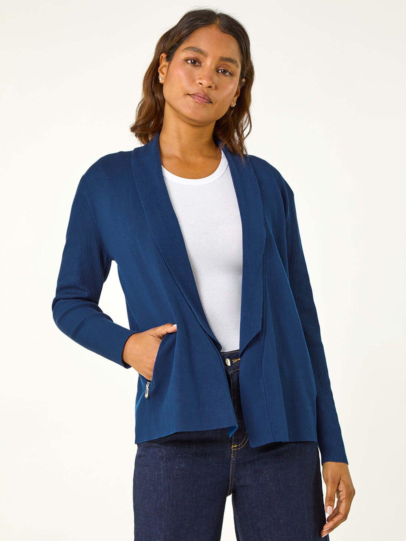 Image 1 of 5 of Roman Zip Detail Collared Cardigan - Petrol Blue