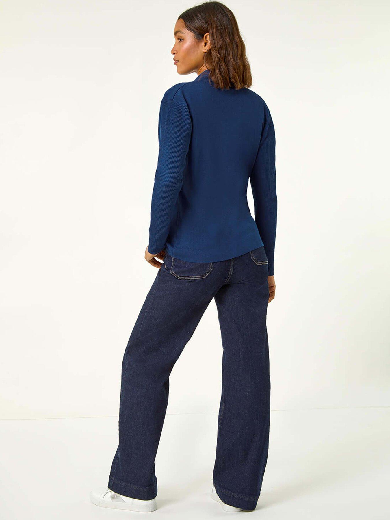 Image 2 of 5 of Roman Zip Detail Collared Cardigan - Petrol Blue