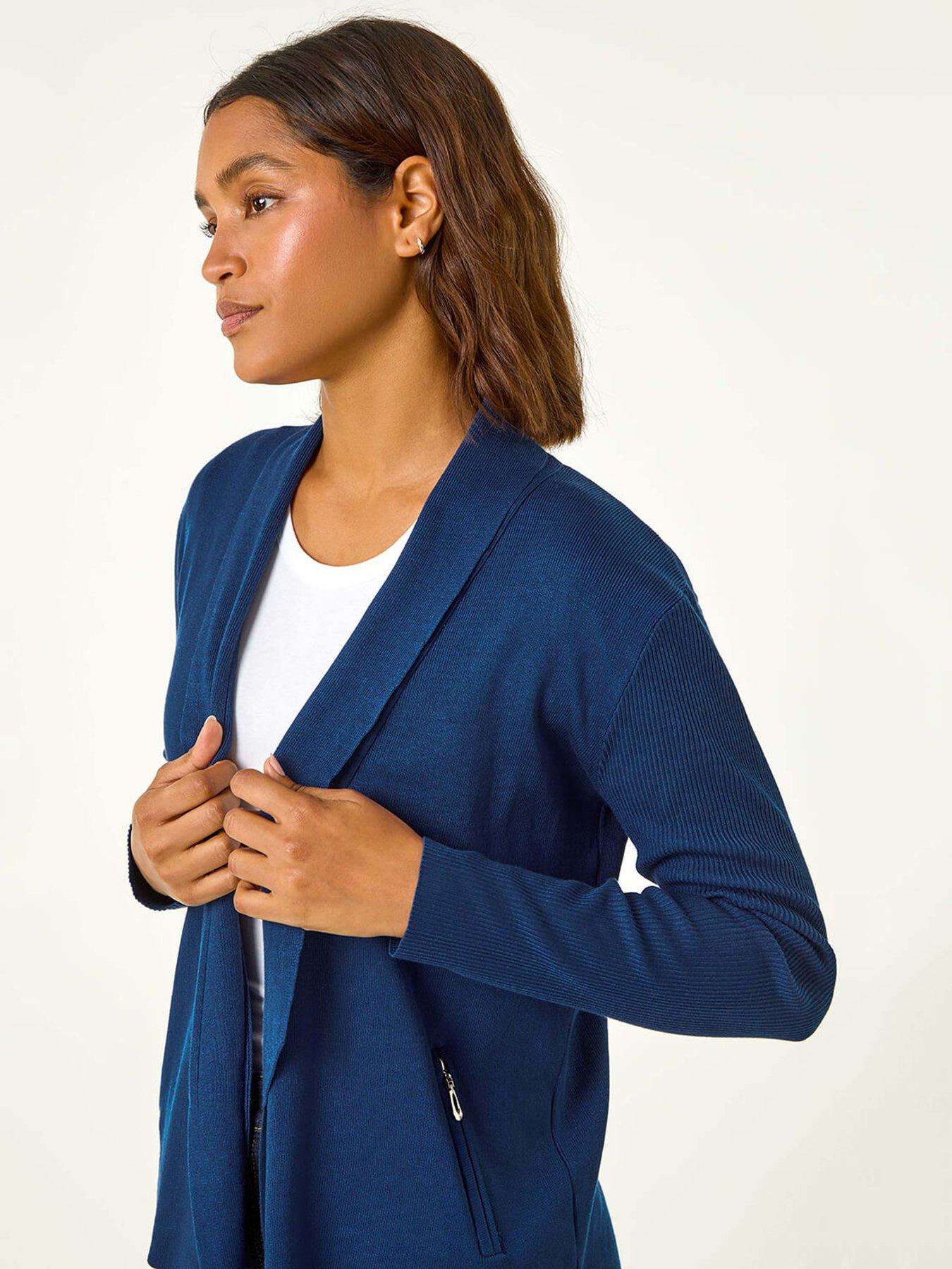 Image 4 of 5 of Roman Zip Detail Collared Cardigan - Petrol Blue