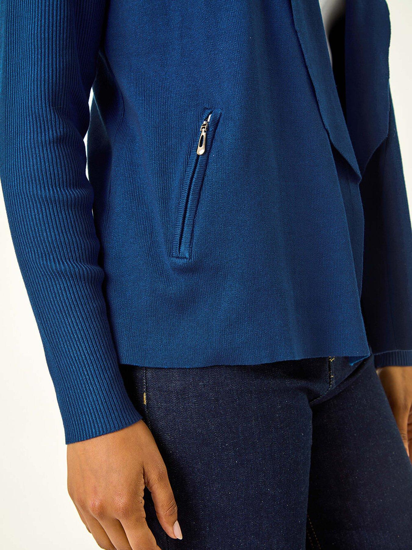Image 5 of 5 of Roman Zip Detail Collared Cardigan - Petrol Blue