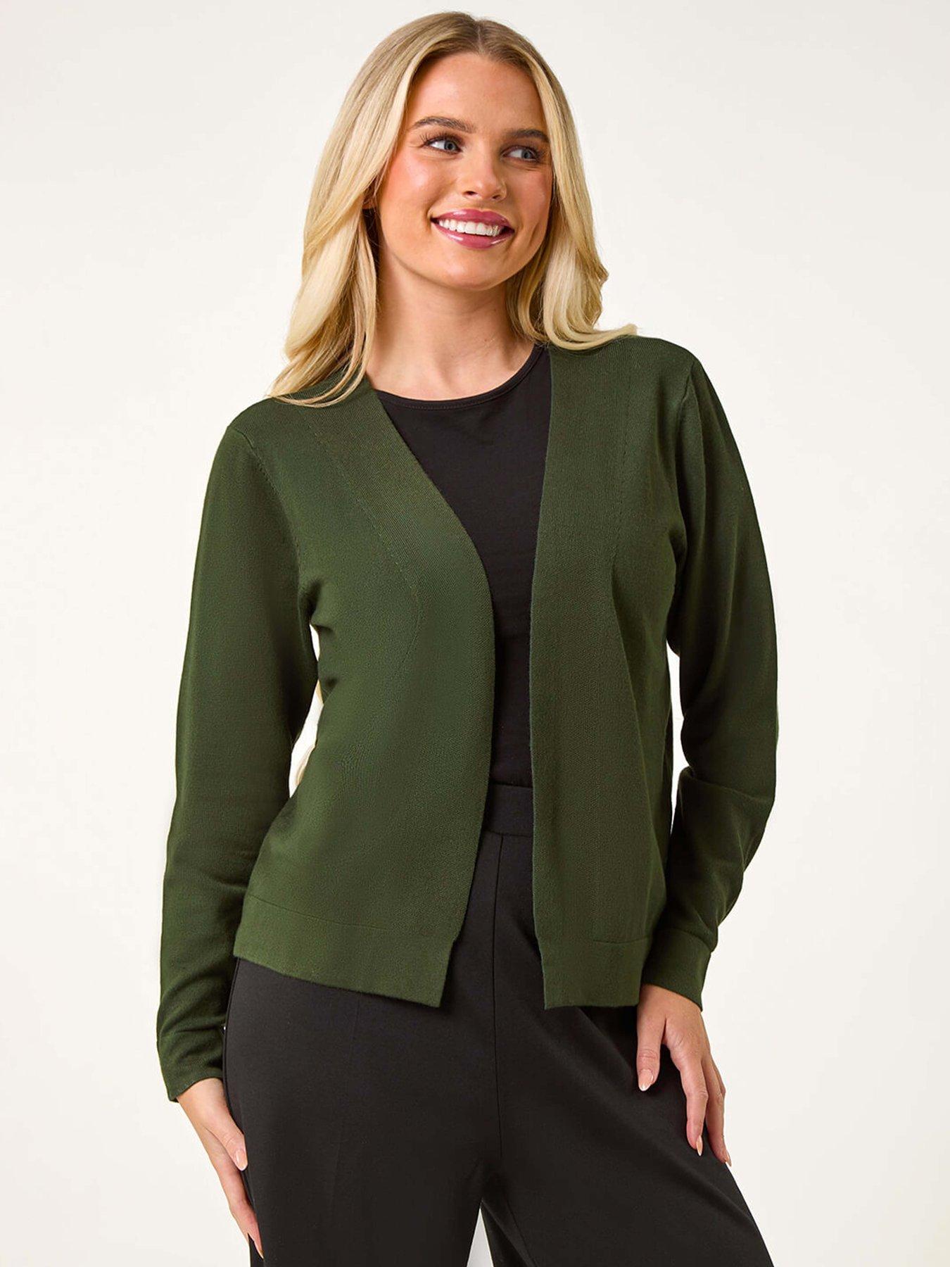 undefined Petite Plain Stretch Cardigan - Khaki