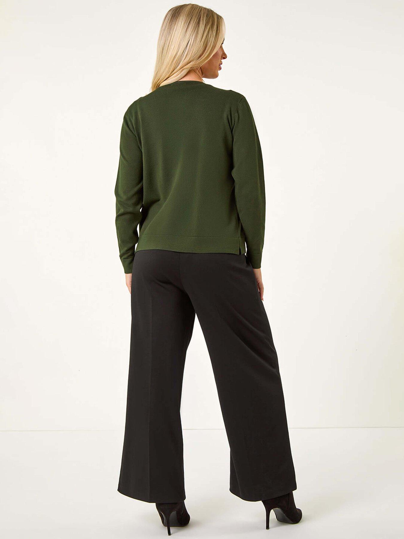 Image 2 of 5 of Roman Petite Plain Stretch Cardigan - Khaki