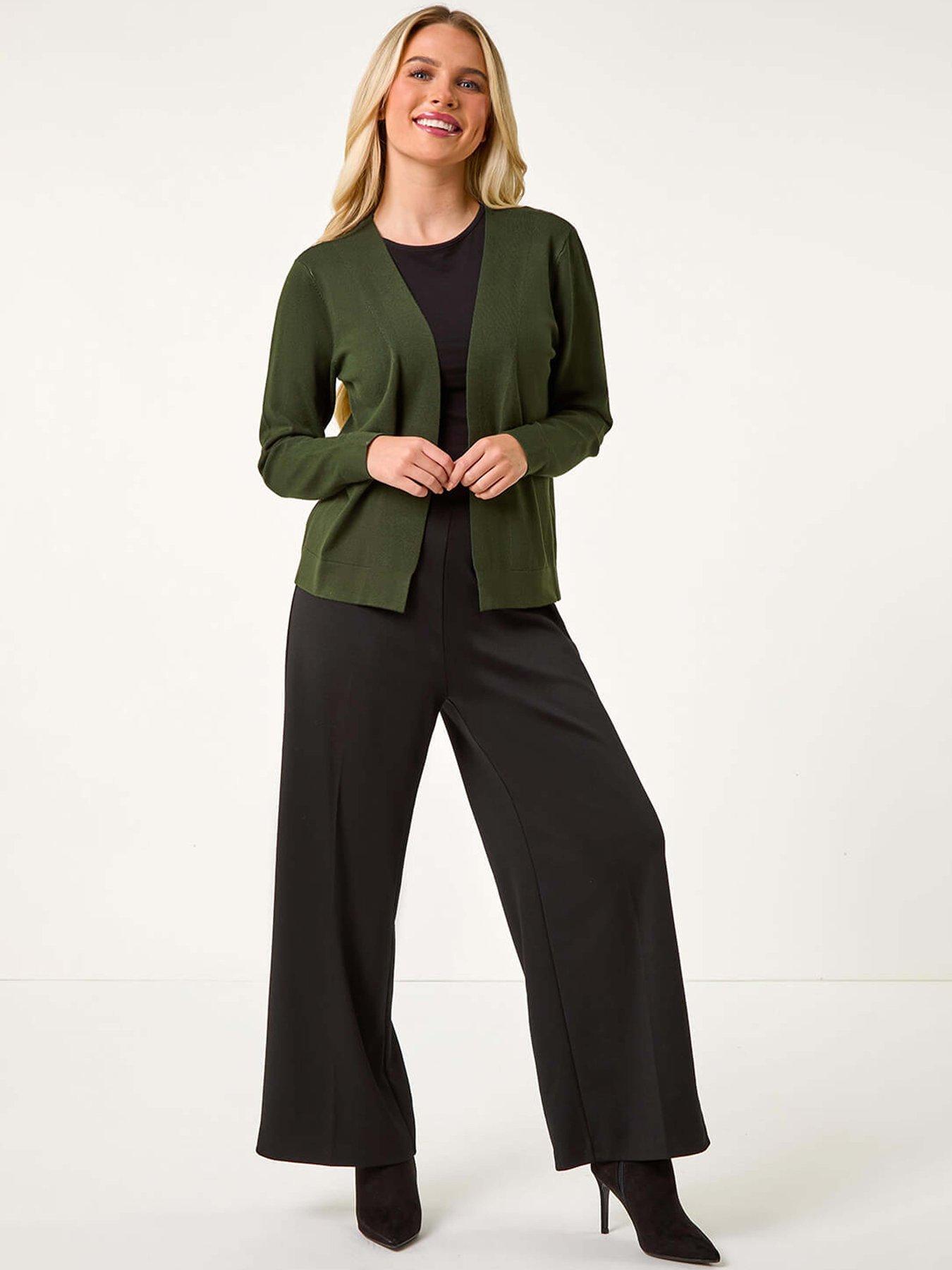 Image 3 of 5 of Roman Petite Plain Stretch Cardigan - Khaki