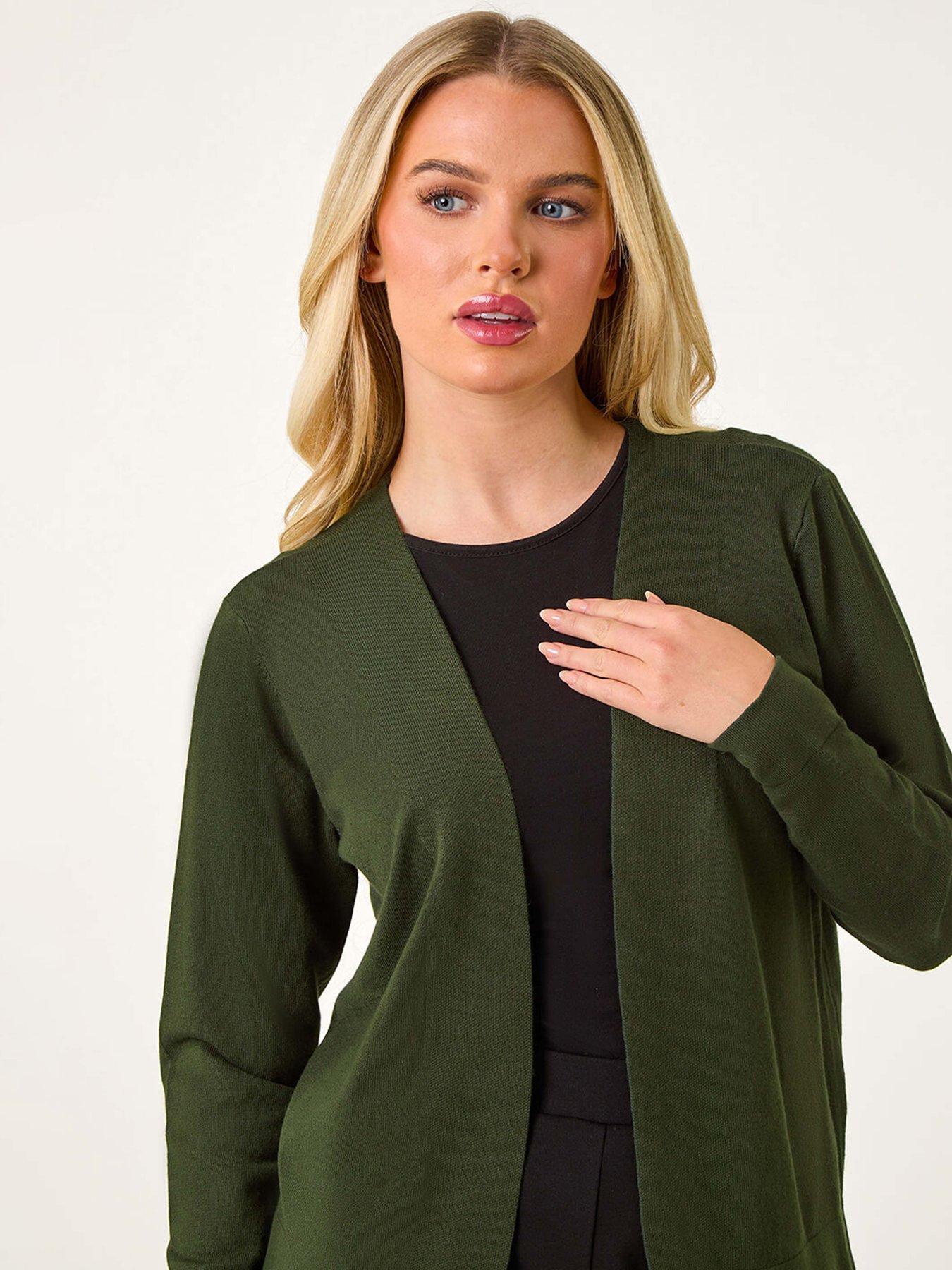 Image 4 of 5 of Roman Petite Plain Stretch Cardigan - Khaki