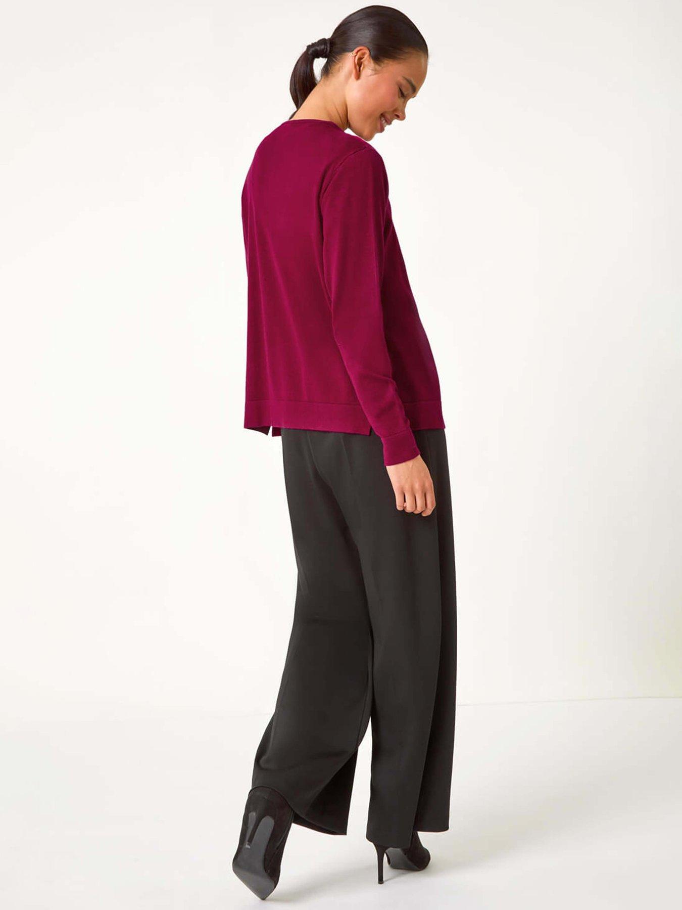 Image 2 of 5 of Roman Petite Plain Stretch Cardigan - Magenta