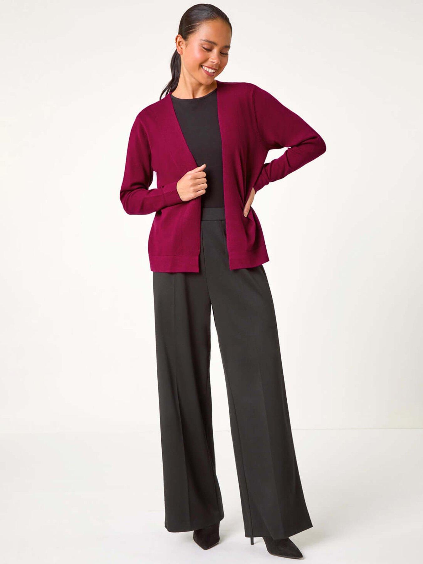 Image 3 of 5 of Roman Petite Plain Stretch Cardigan - Magenta
