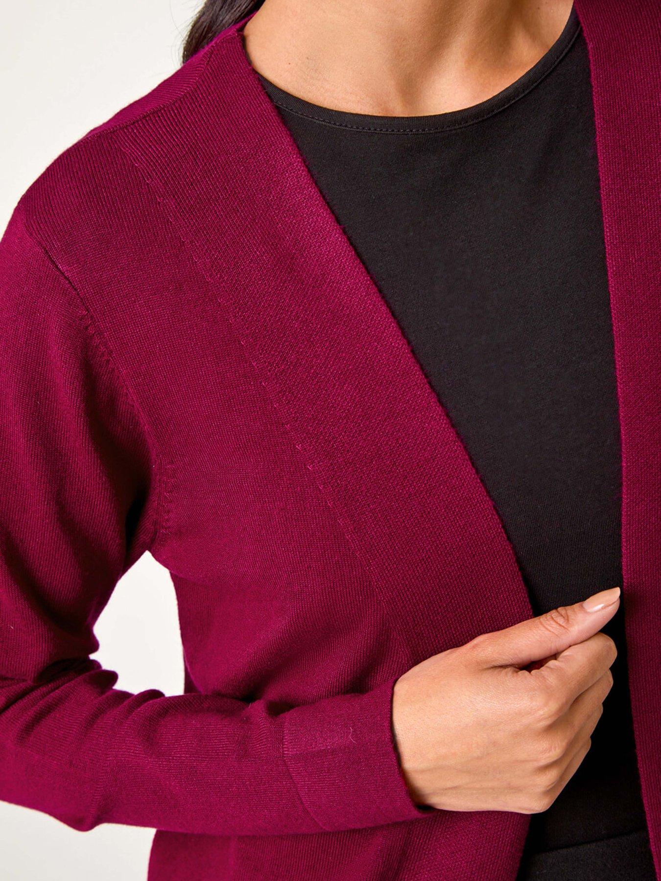 Image 5 of 5 of Roman Petite Plain Stretch Cardigan - Magenta