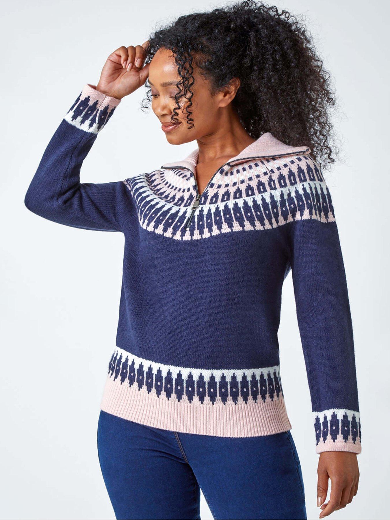 Roman Petite Fairisle Zip Detail Jumper - Navy