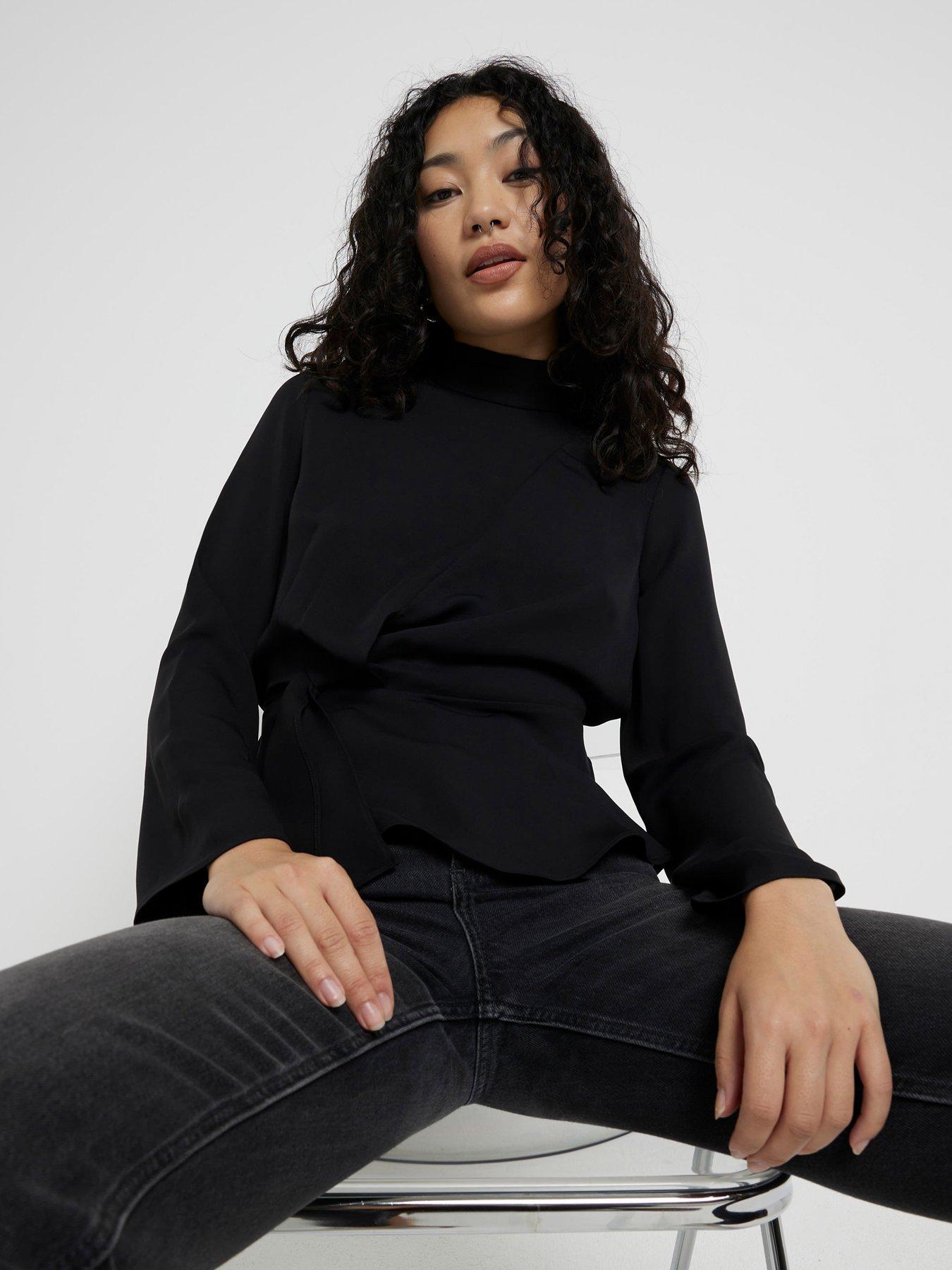 River Island Drape Front Top - Black