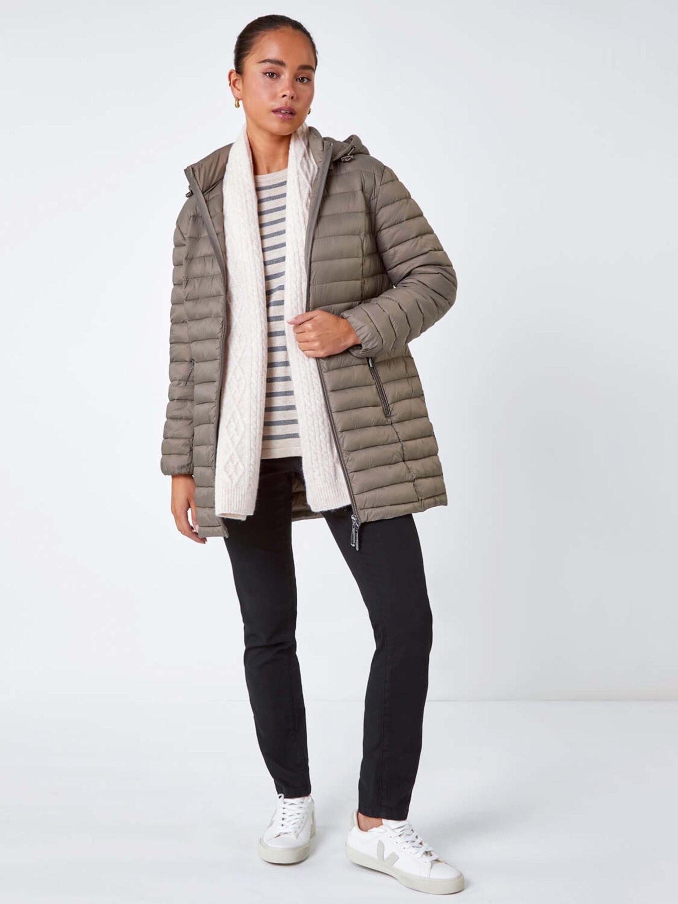undefined Petite Quilted Longline Padded Coat  - Taupe