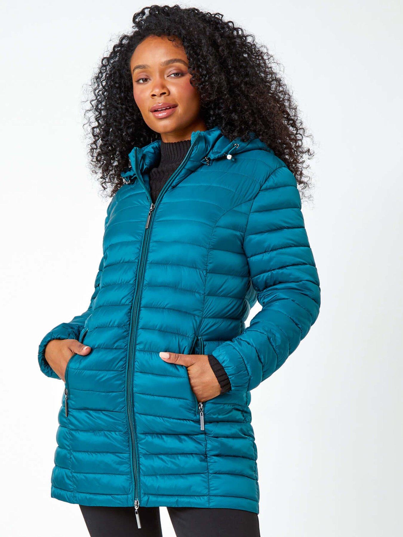 Image 1 of 5 of Roman Petite Quilted Longline Padded Coat - Teal