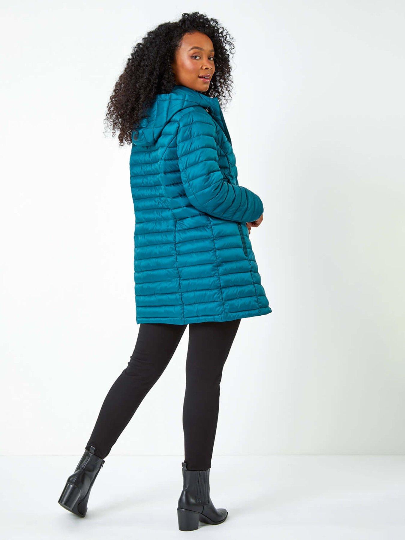 Image 2 of 5 of Roman Petite Quilted Longline Padded Coat - Teal