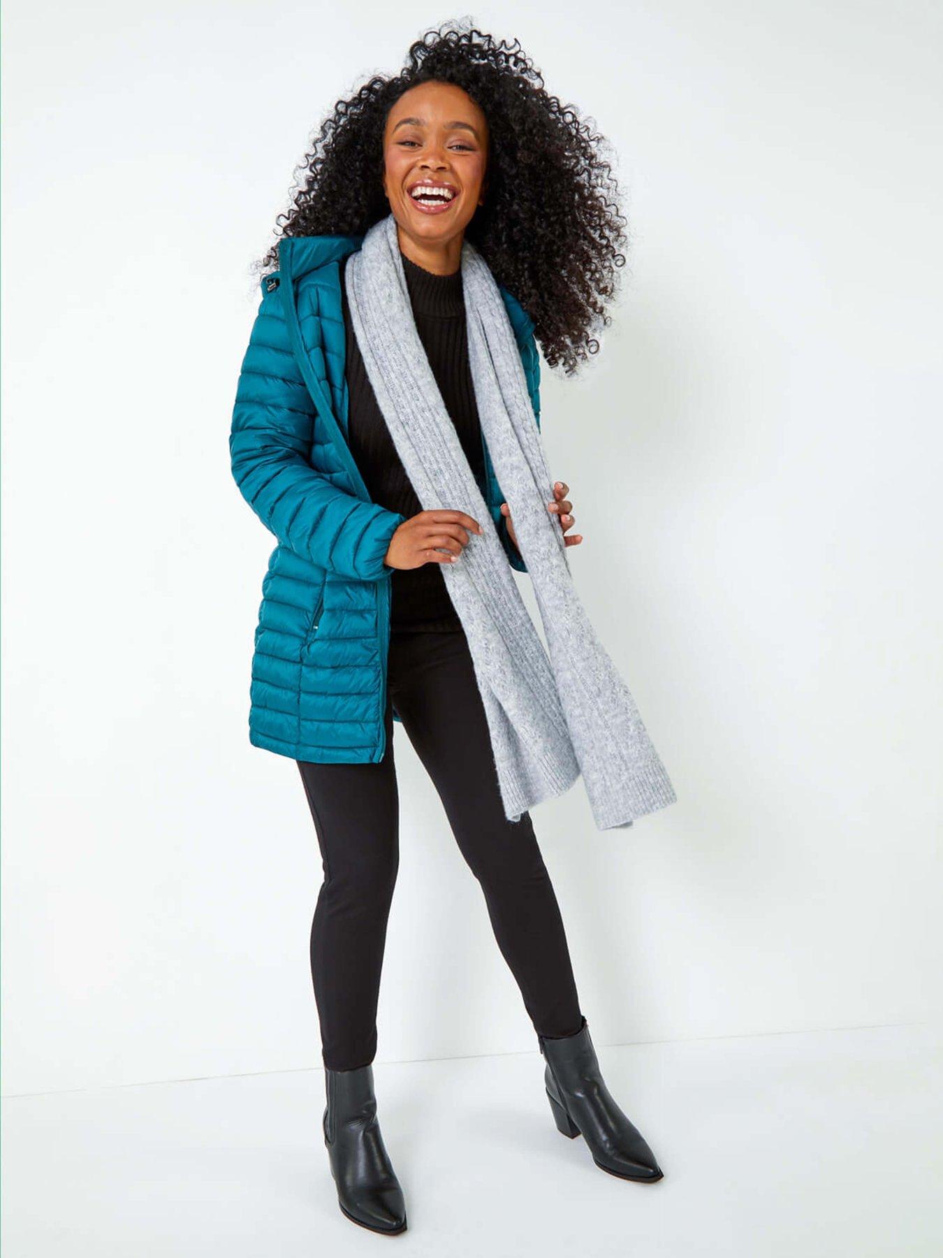Image 3 of 5 of Roman Petite Quilted Longline Padded Coat - Teal