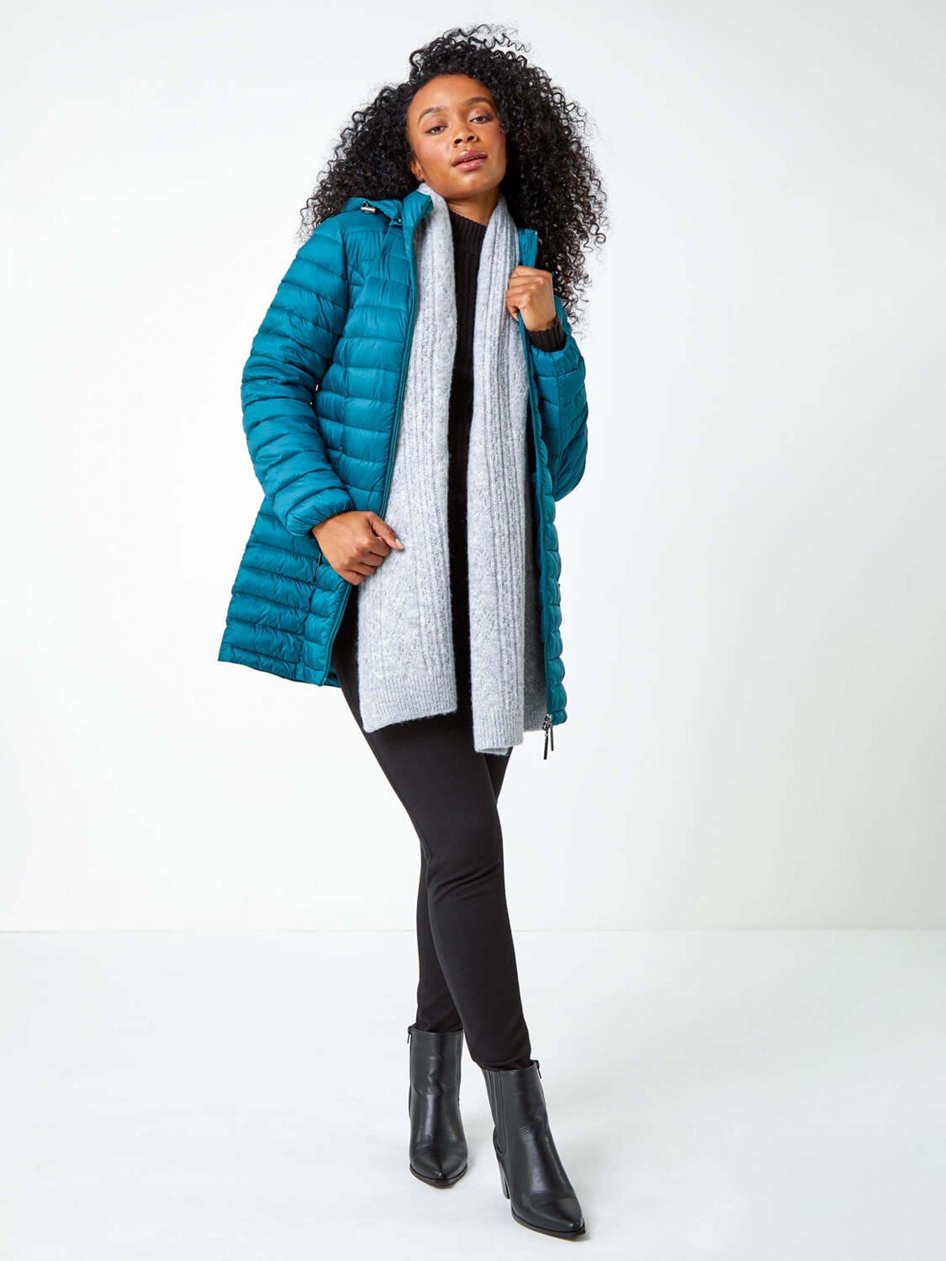 Image 4 of 5 of Roman Petite Quilted Longline Padded Coat - Teal