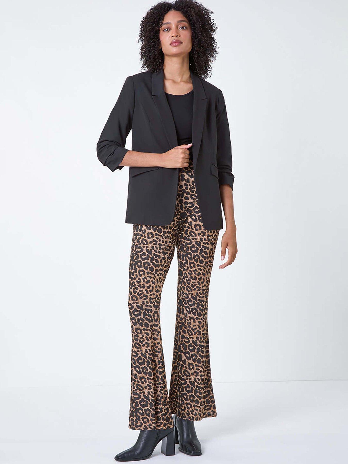 Image 3 of 5 of Roman Animal Print Flare Stretch Trouser - Natural