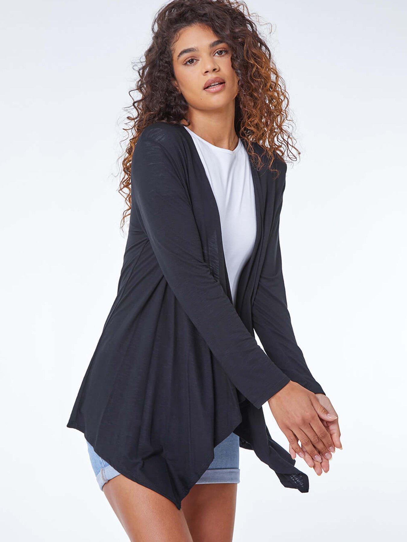 undefined Waterfall Front Jersey Cardigan - Black
