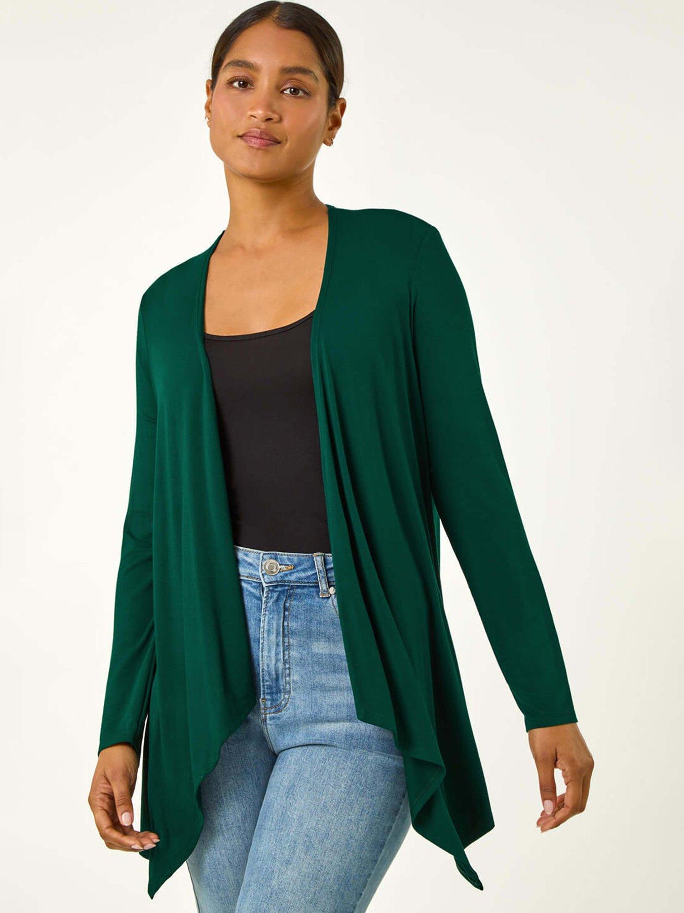 undefined Waterfall Front Jersey Knit Cardigan - Forest