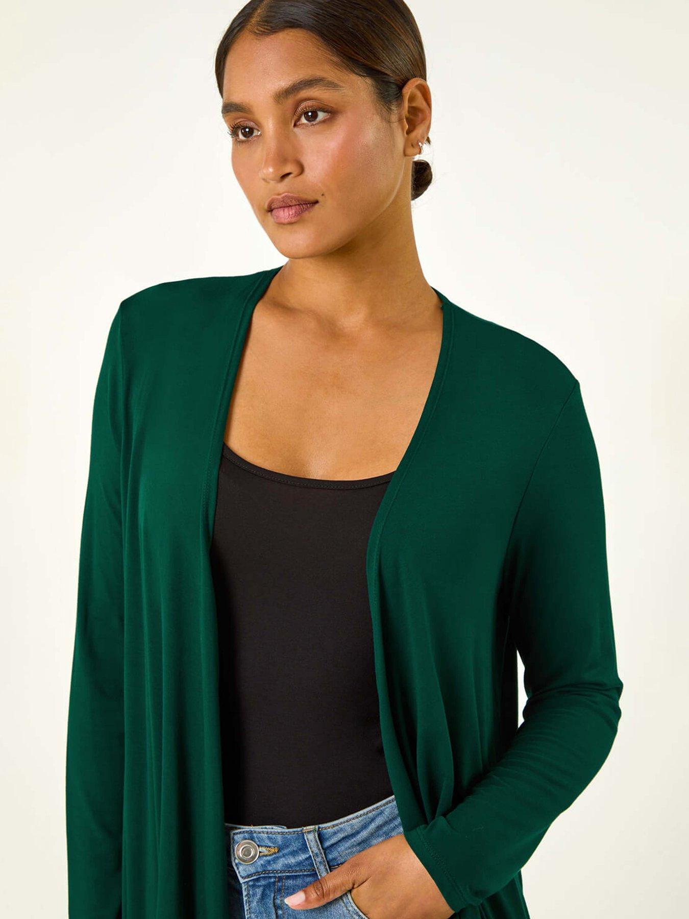 Image 4 of 5 of Roman Waterfall Front Jersey Knit Cardigan - Forest - Green