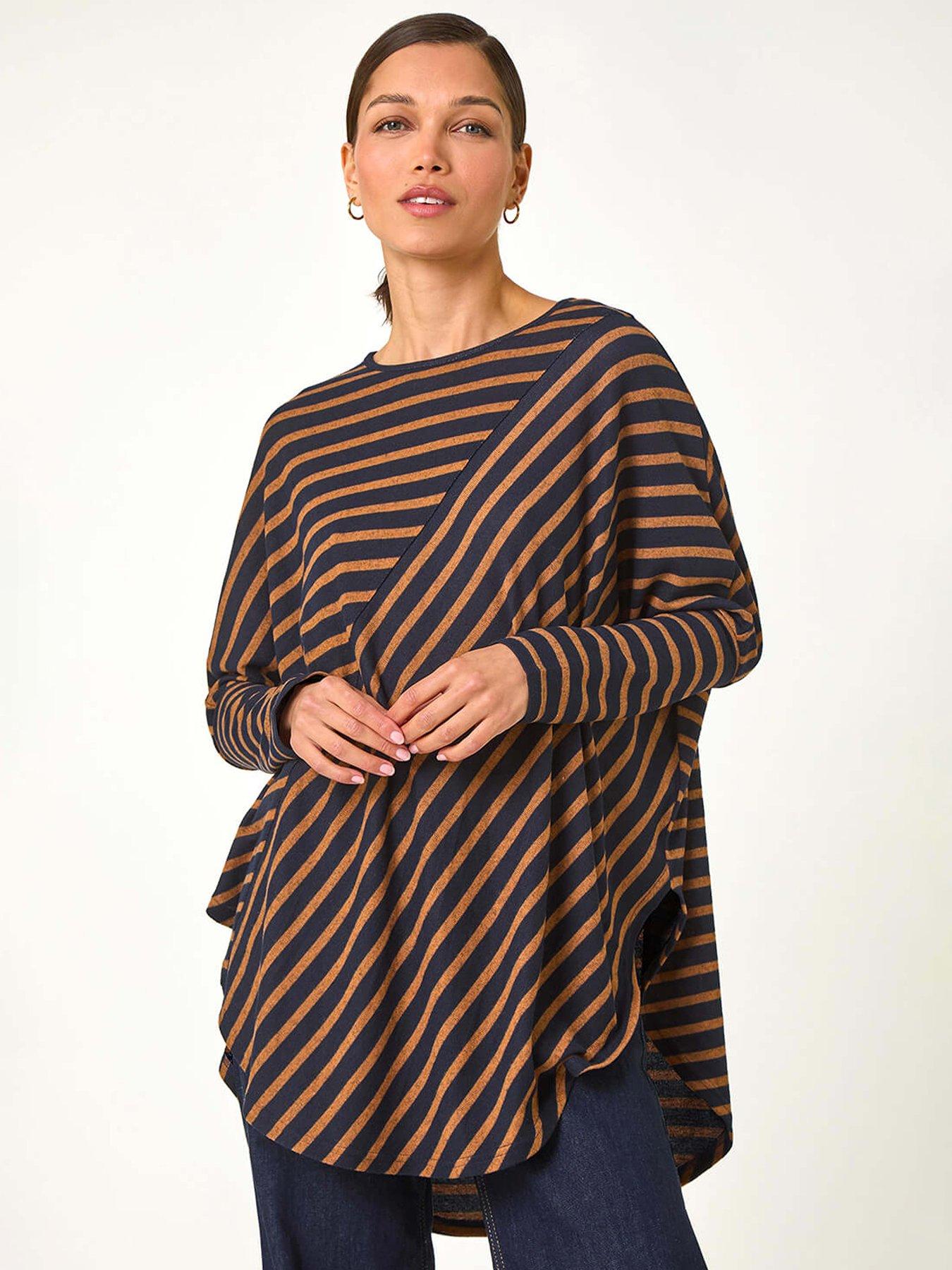 front image of roman-contrast-stripe-stretch-jersey-top-tan