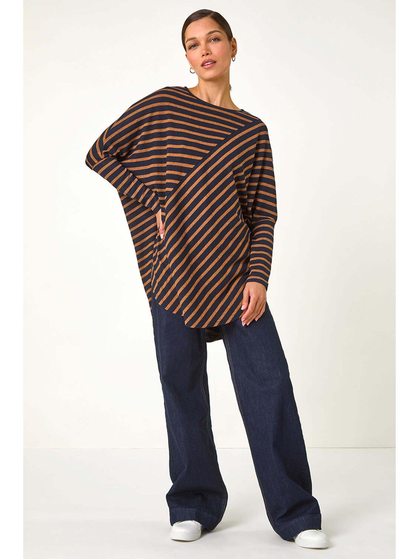  image of roman-contrast-stripe-stretch-jersey-top-tan