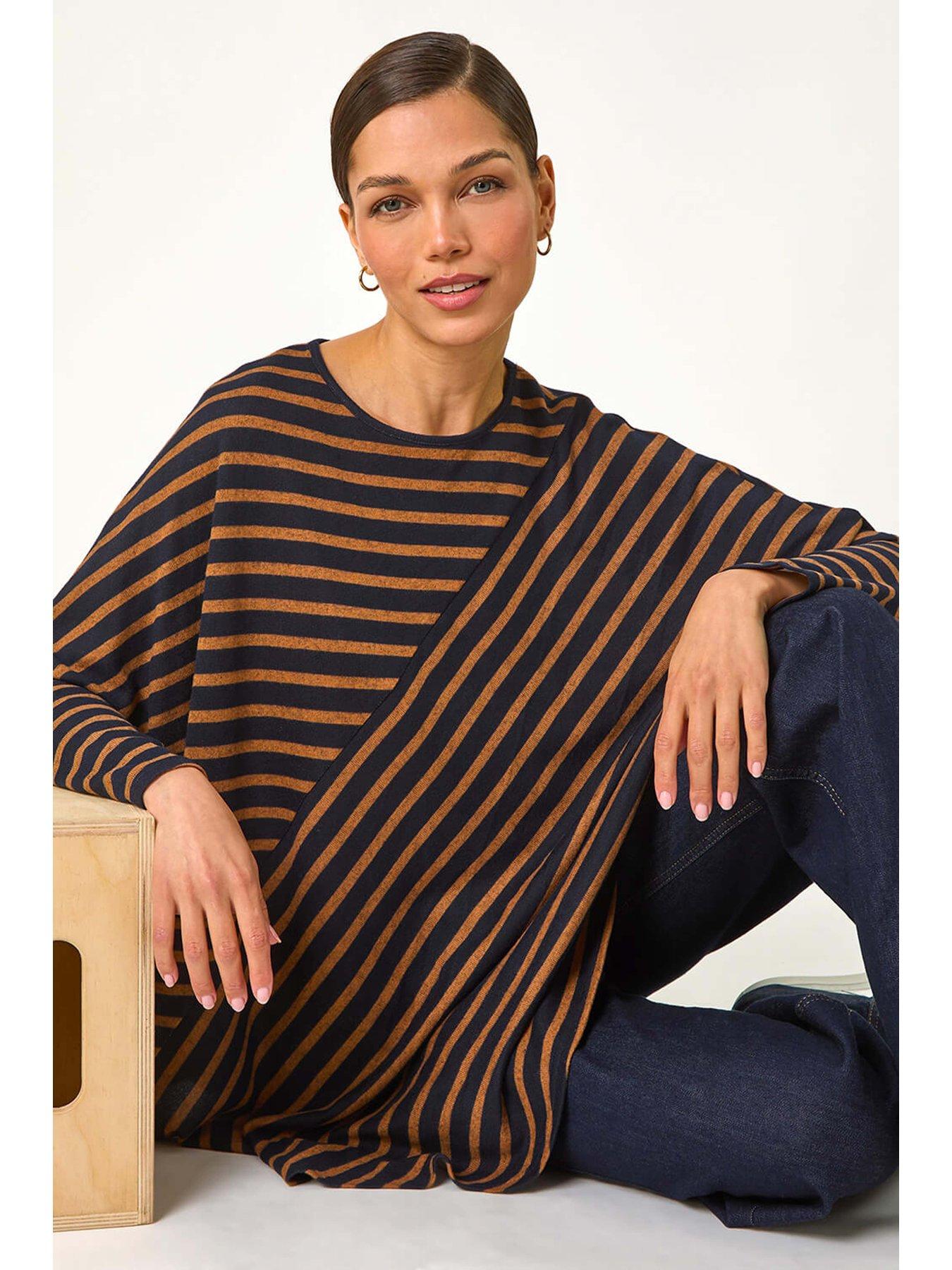 image of roman-contrast-stripe-stretch-jersey-top-tan